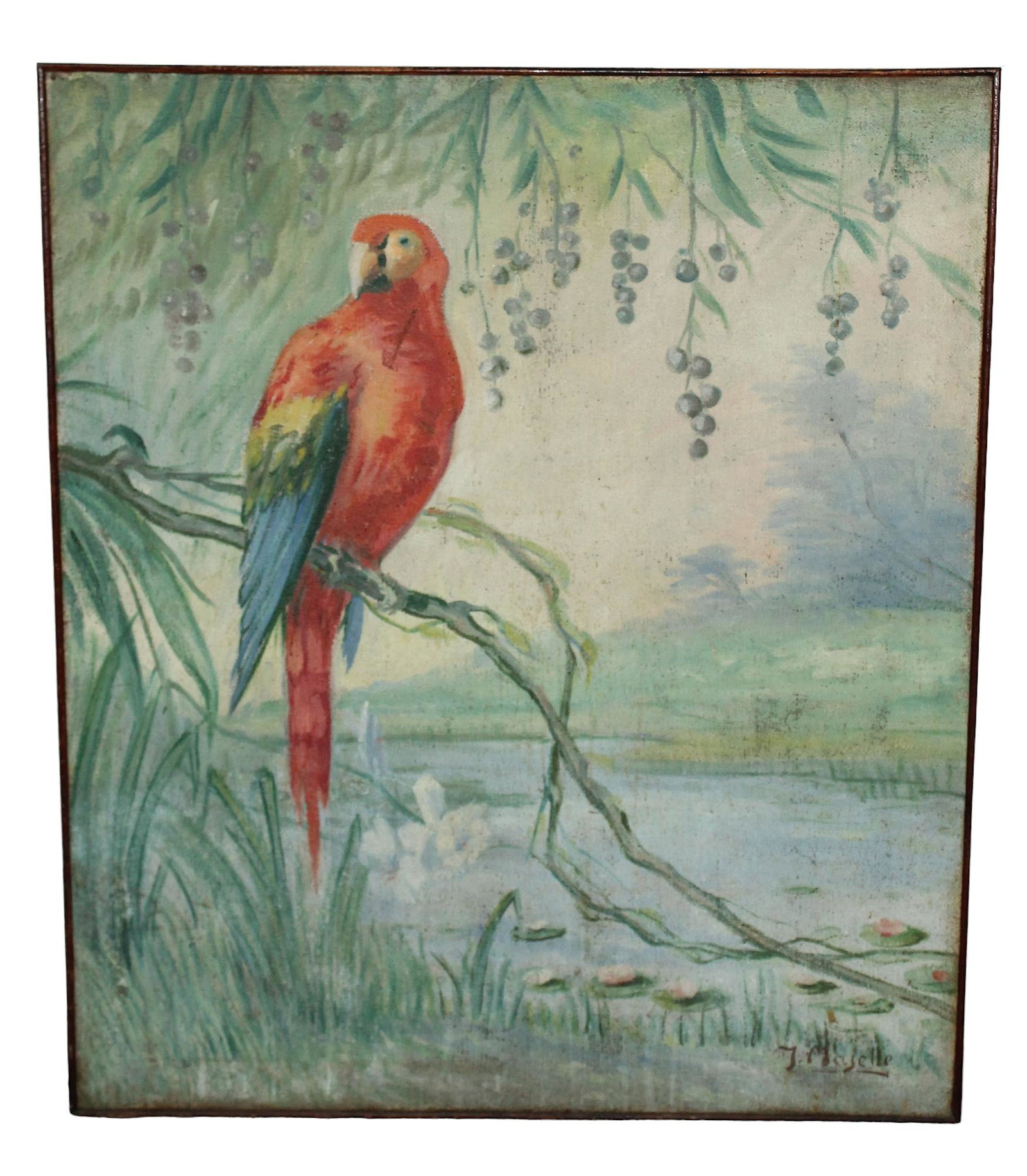 French oil on canvas painting of a Parrot (1 of 8)