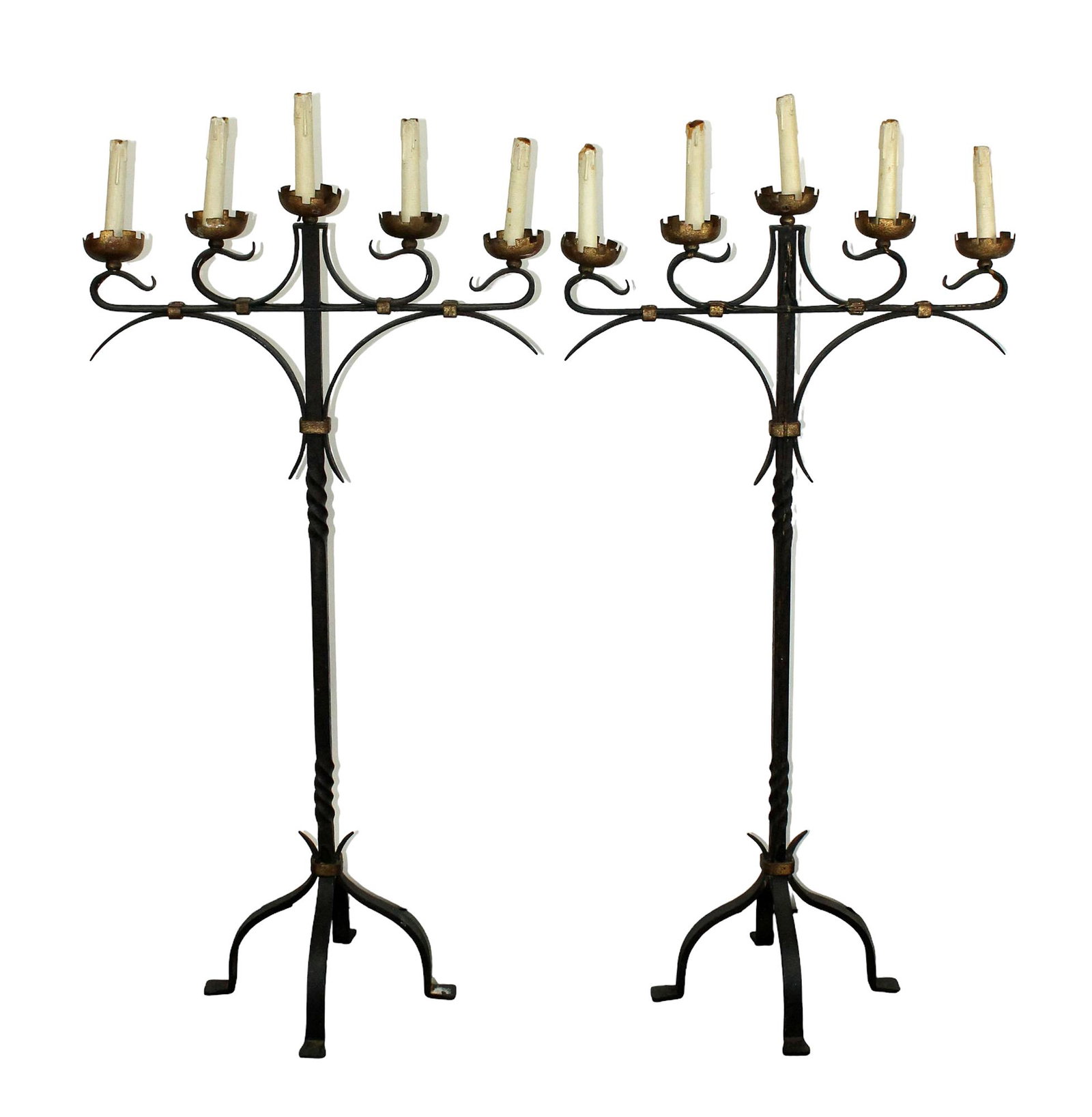 Pair of French wrought iron 5 candle torchieres (1 of 10)