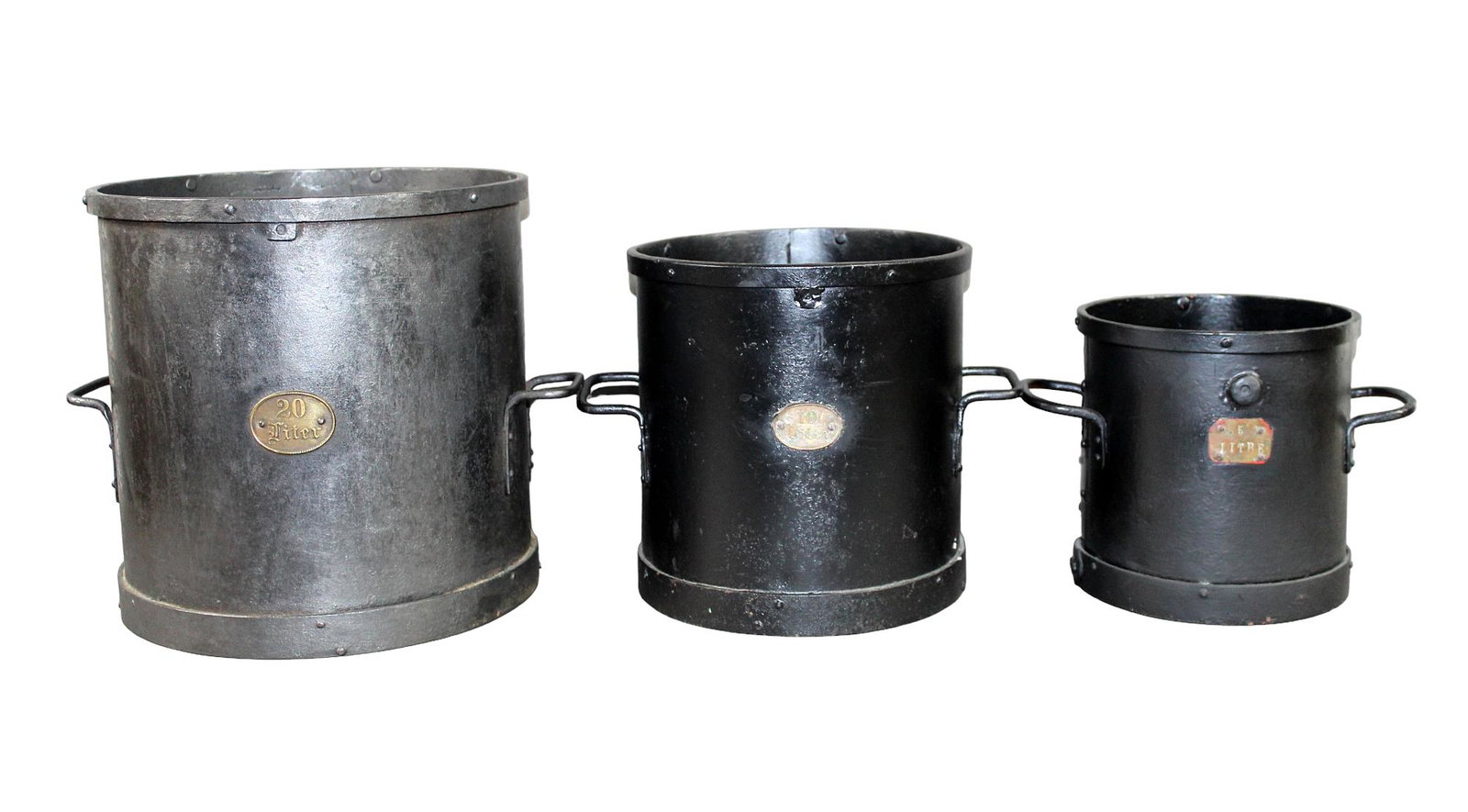 Set of 3 French iron measuring bins (1 of 10)