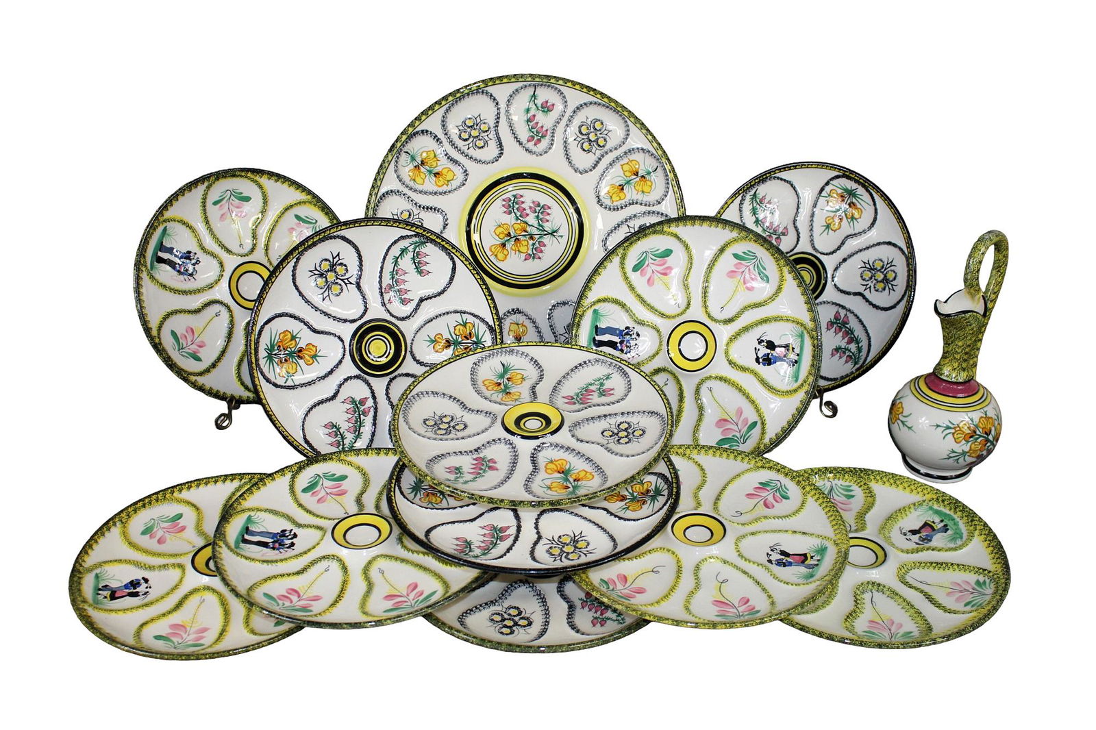 French Henriot Quimper 13-piece painted oyster plates (1 of 14)