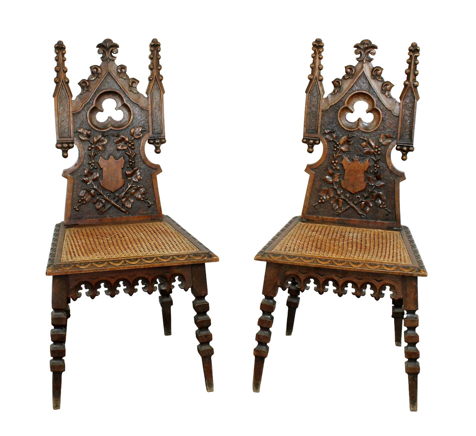 Pair French Gothic Revival hall chairs (1 of 10)