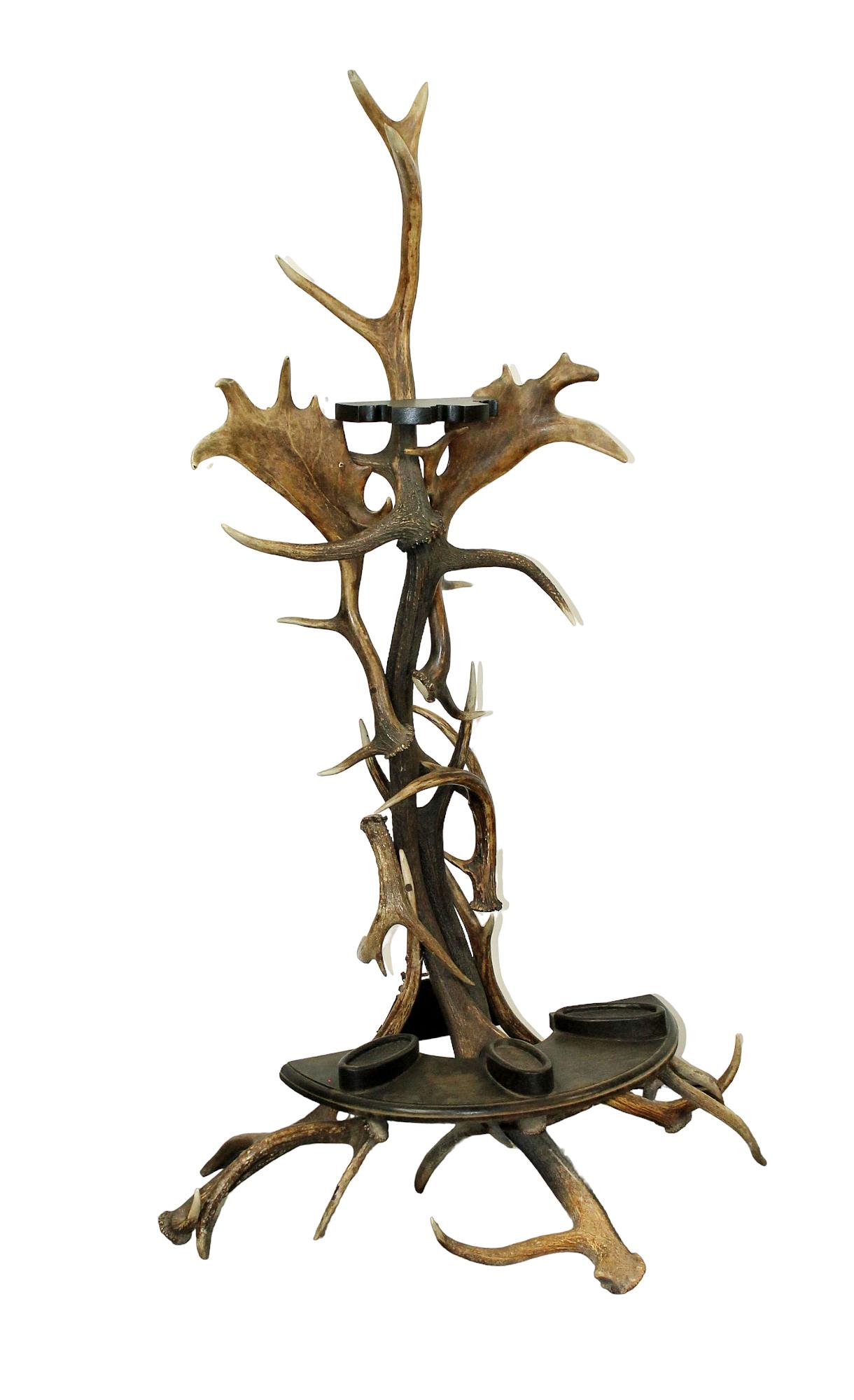 French Black Forest antler floor gun rack: French Black Forest antler floor gun rack. 62"h x 36"w x 20"d