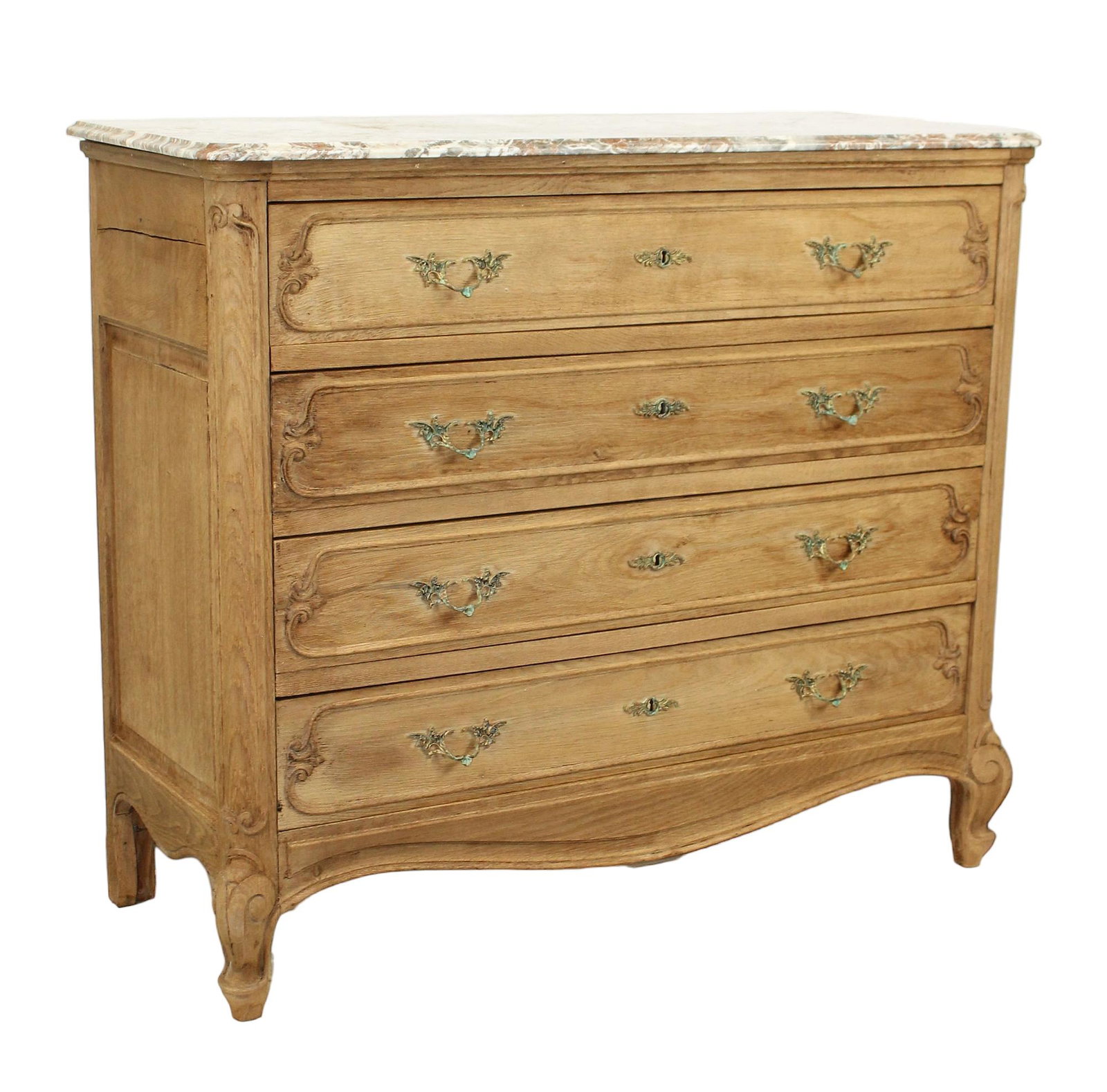 French Louis XV bleached oak commode with marble top (1 of 8)
