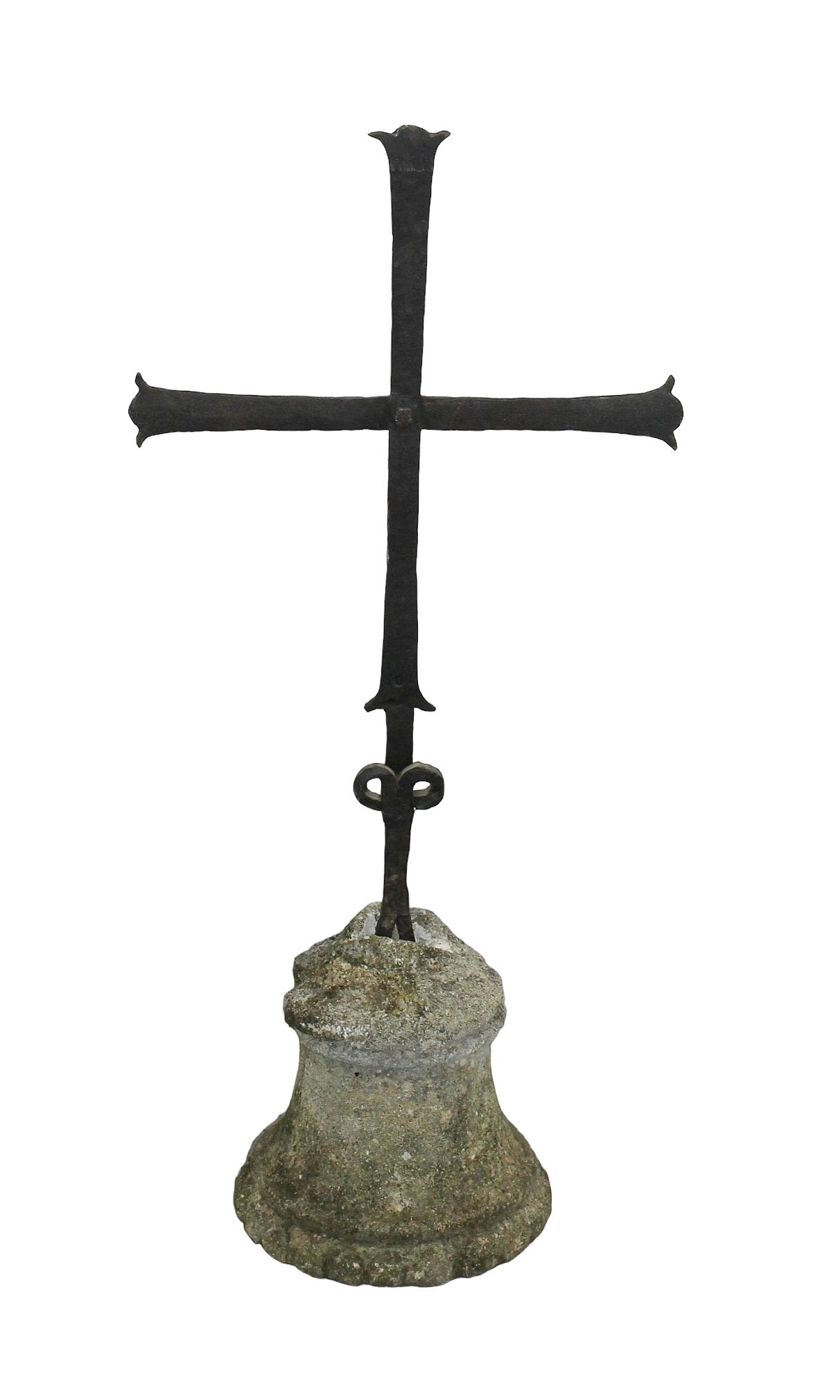 French iron roof finial cross mounted in stone base (1 of 9)