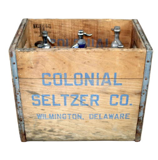 Lot Of 6 Colonial Seltzer Co Seltzer Bottles In Crate
