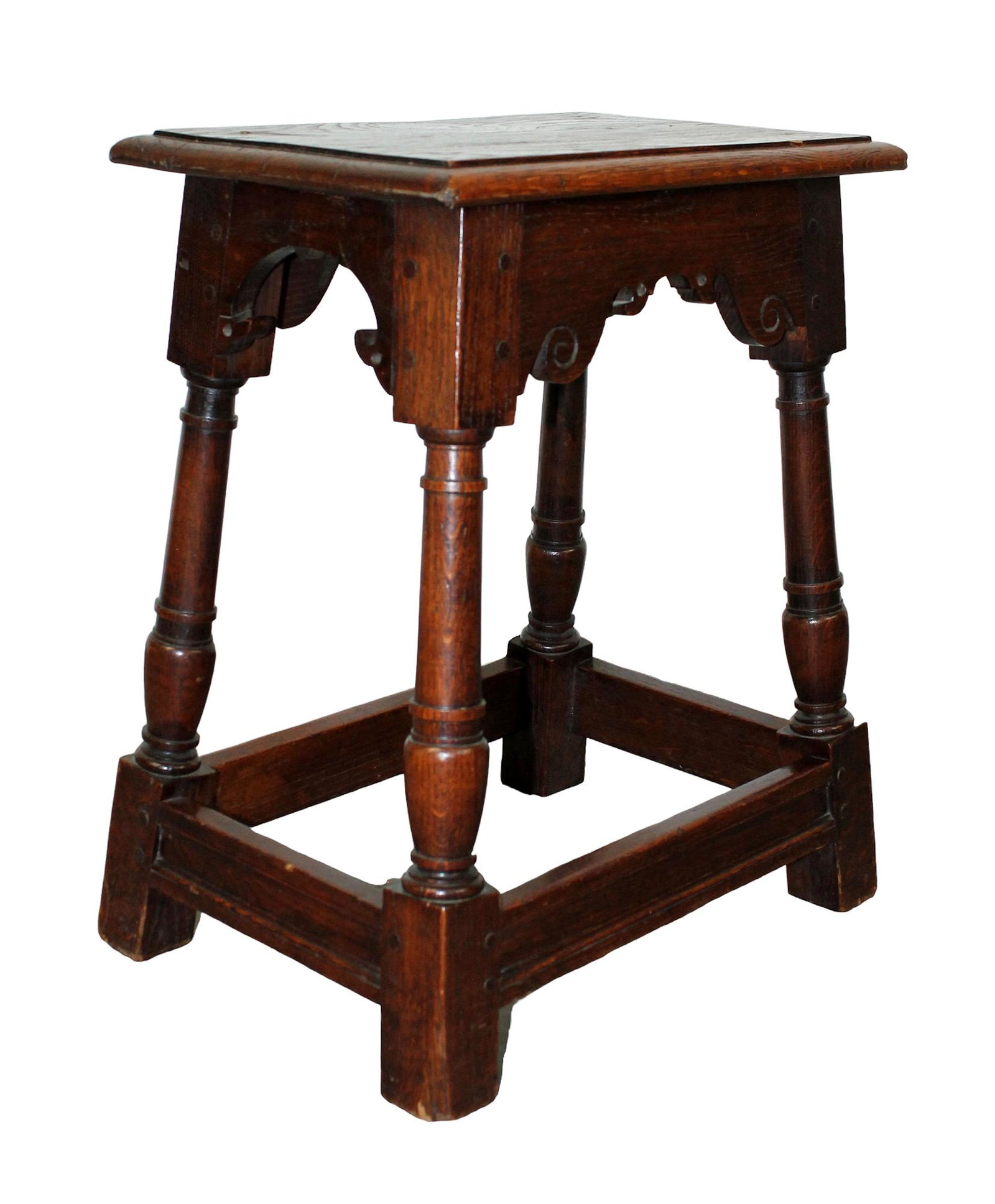 French oak foot stool on turned legs (1 of 6)