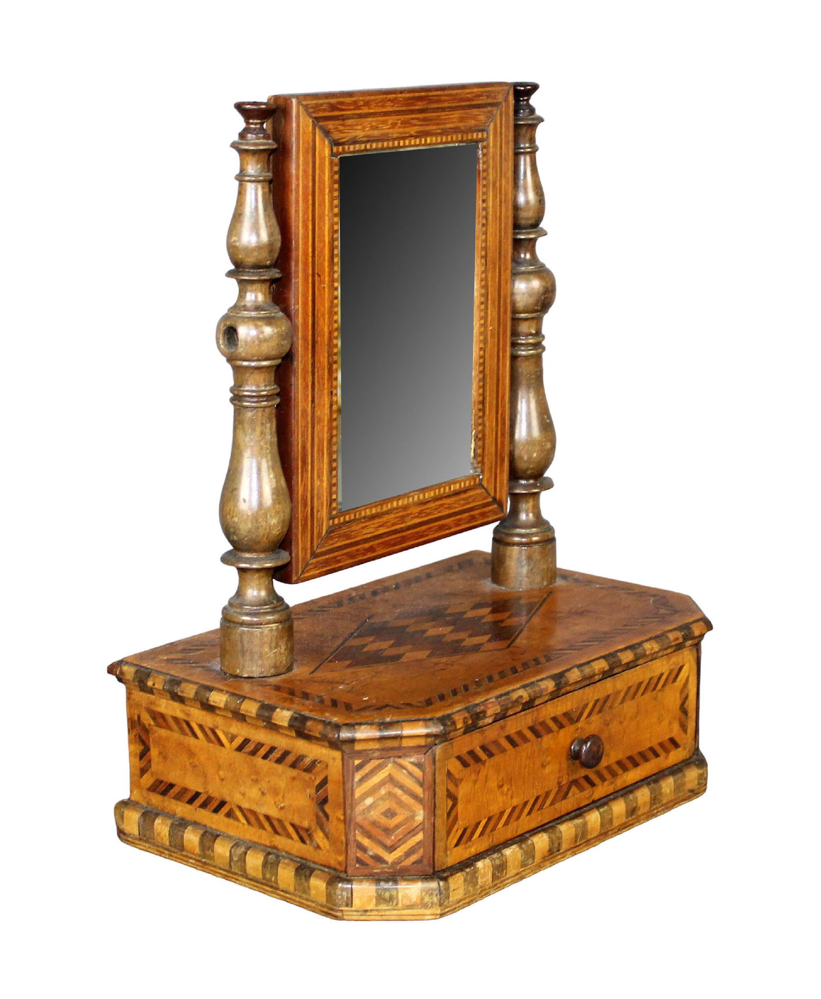 Diminuitive Italian Milanese inlaid vanity mirror with drawer (1 of 10)
