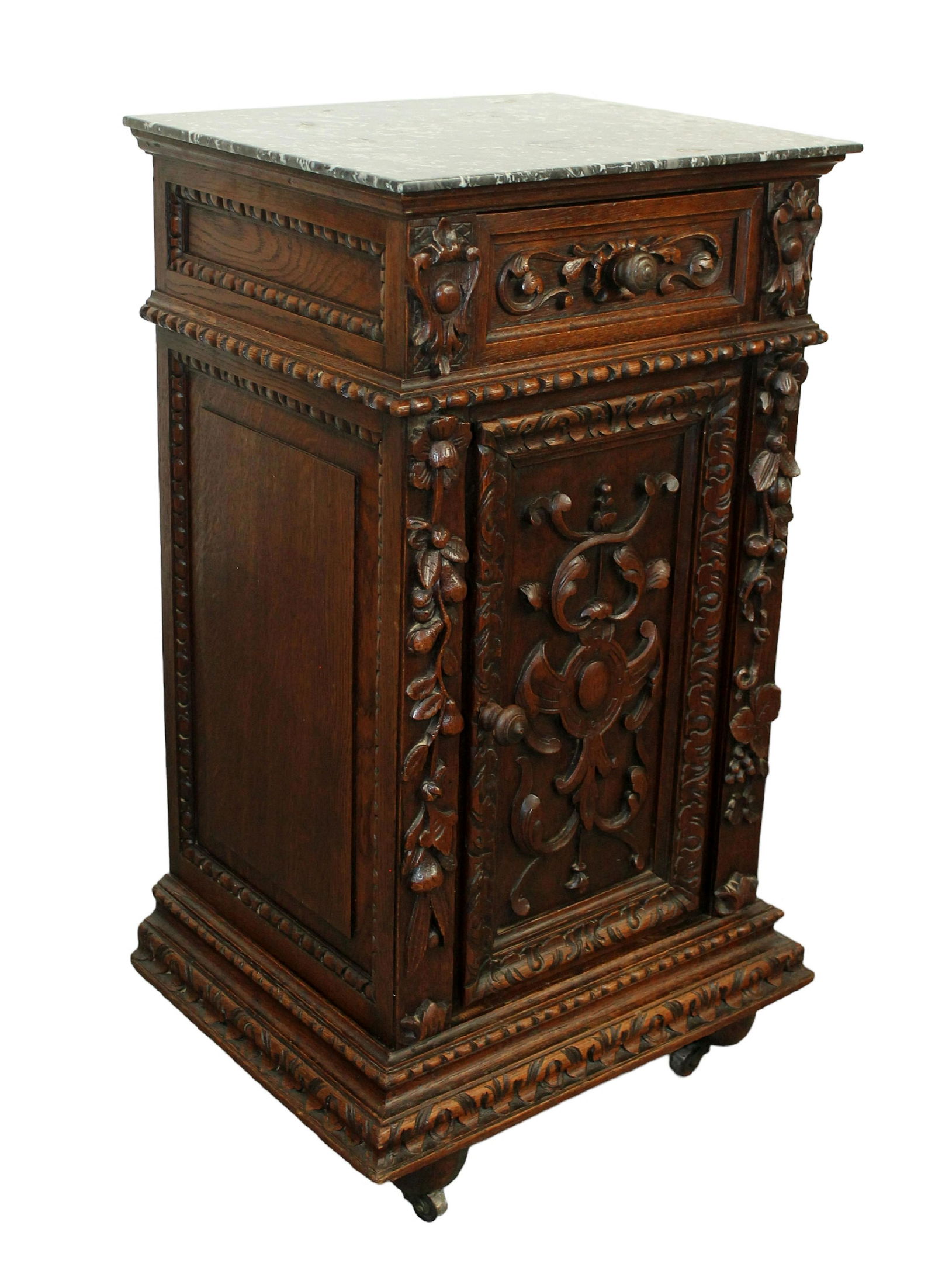 French Renaissance Revival carved oak nightstand (1 of 8)