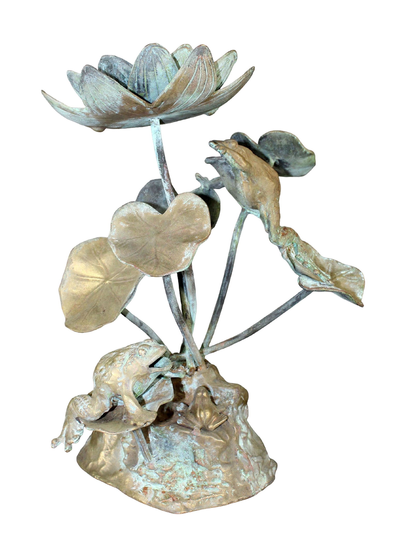 Verdigris bronze miniature fountain with frog and lily pads (1 of 12)