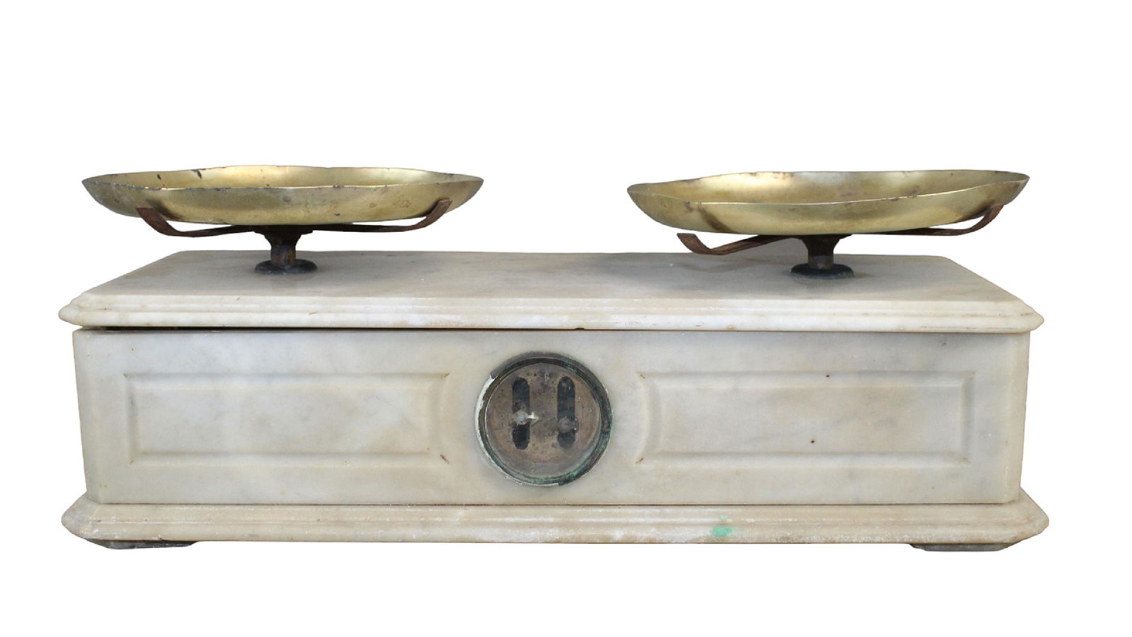 French white marble mercantile scale with brass pans (1 of 10)