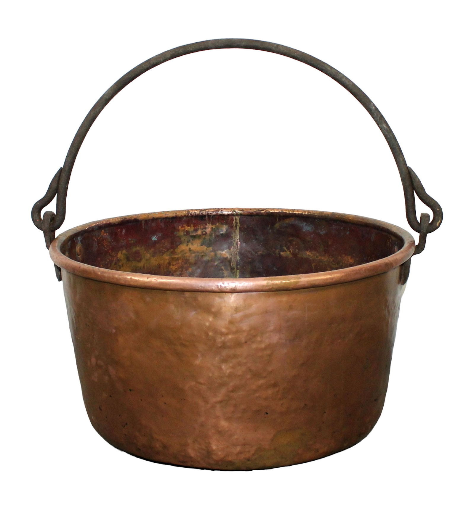 Large scale French hammered copper cauldron pot with iron handle (1 of 7)