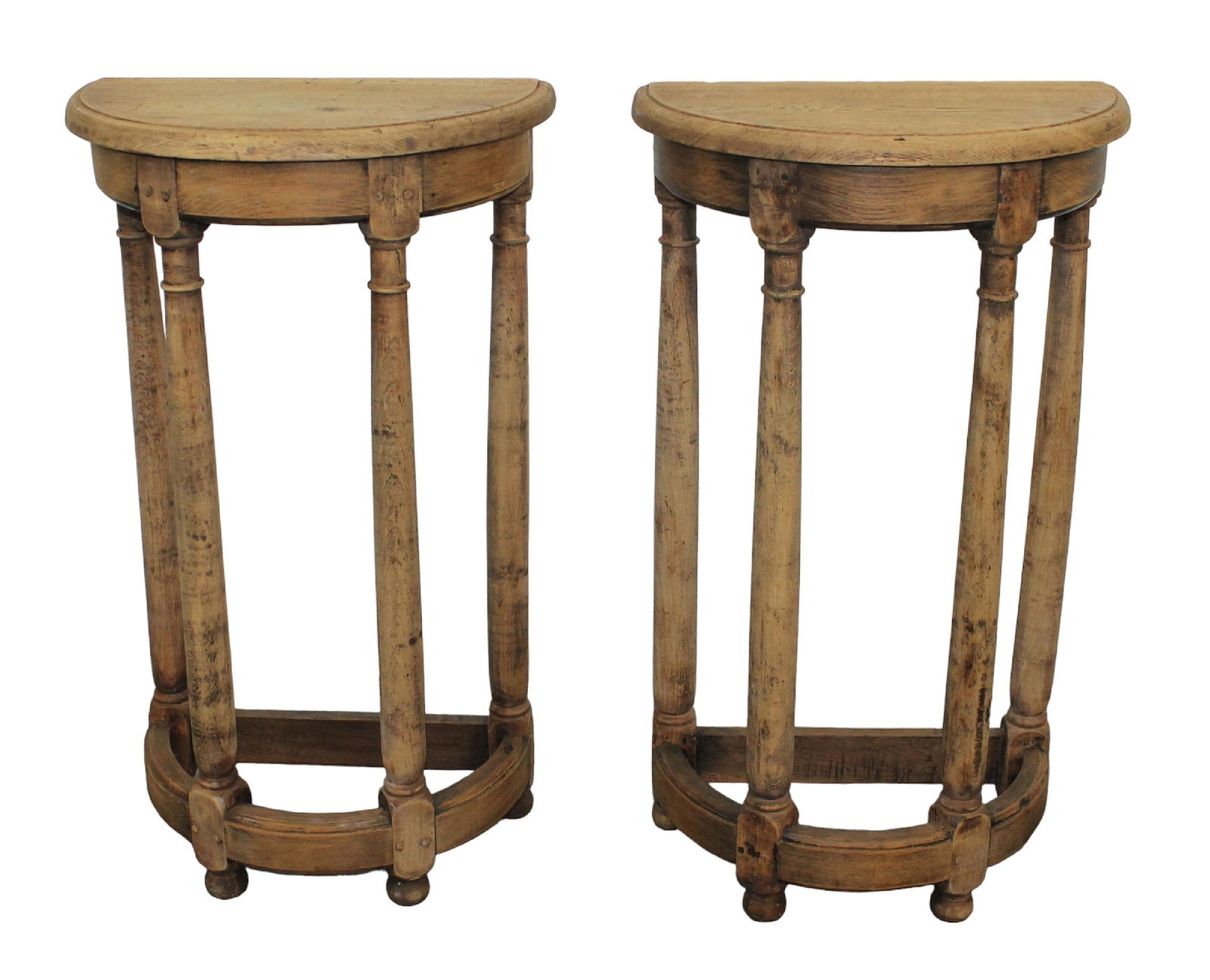 Pair of French Louis XIII bleached oak demi lune side tables (1 of 7)