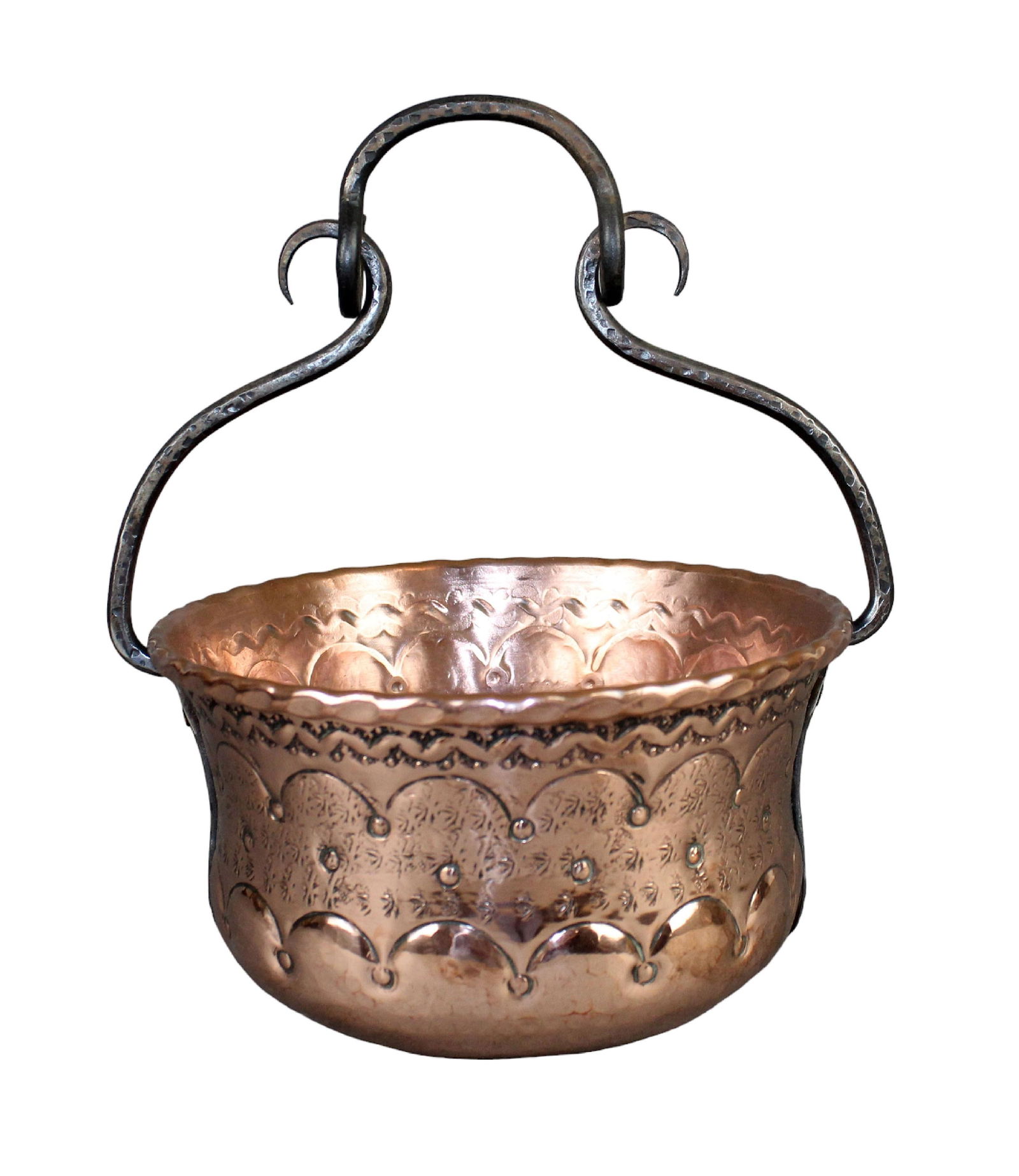 French petite hammered copper hanging pot (1 of 7)