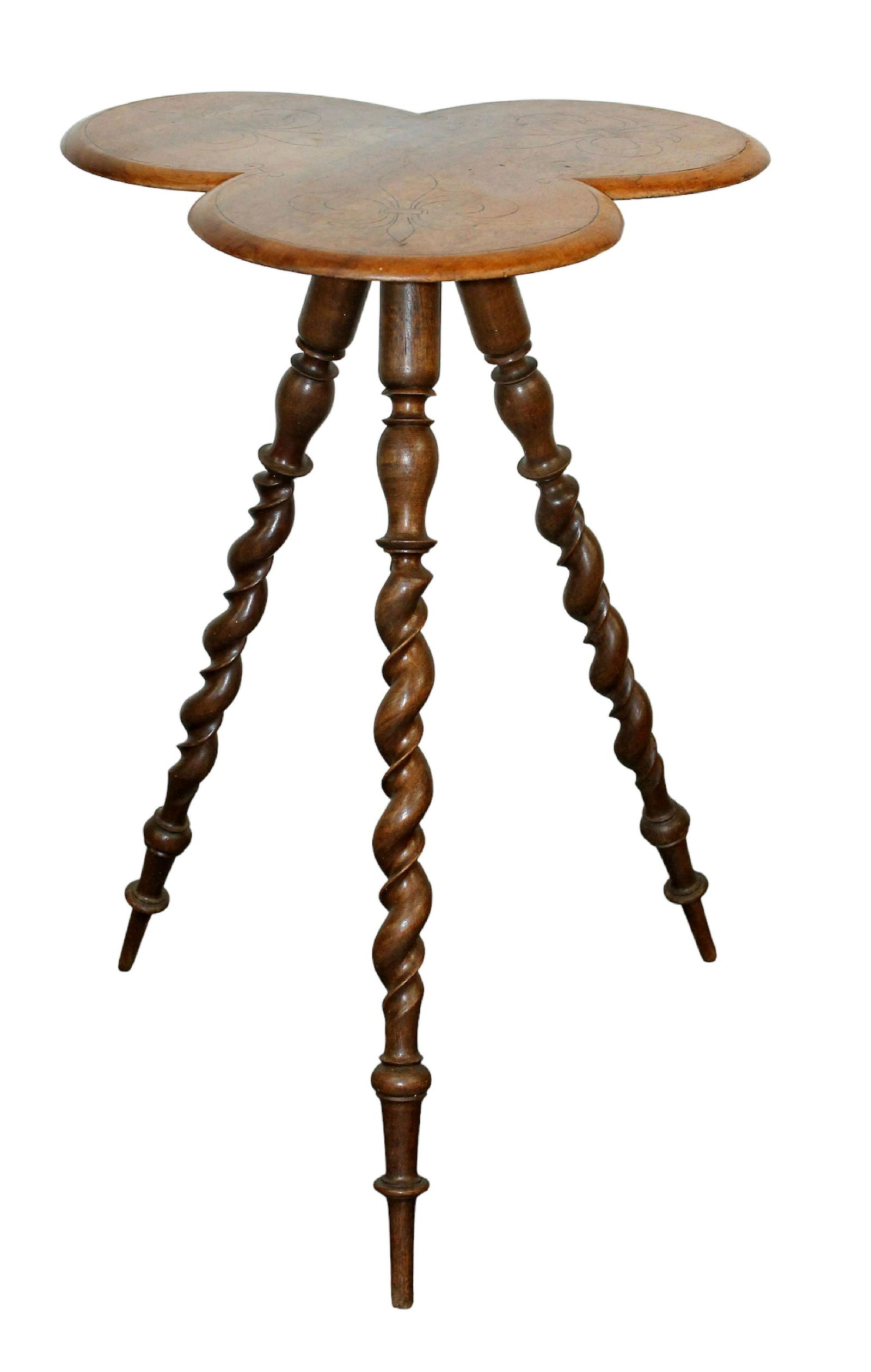French Trefoil Side Table On Triped Twisted Legs Auction