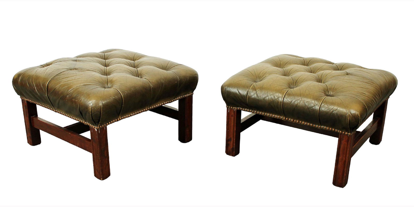 Pair tufted leather Chesterfield foot stools (1 of 8)
