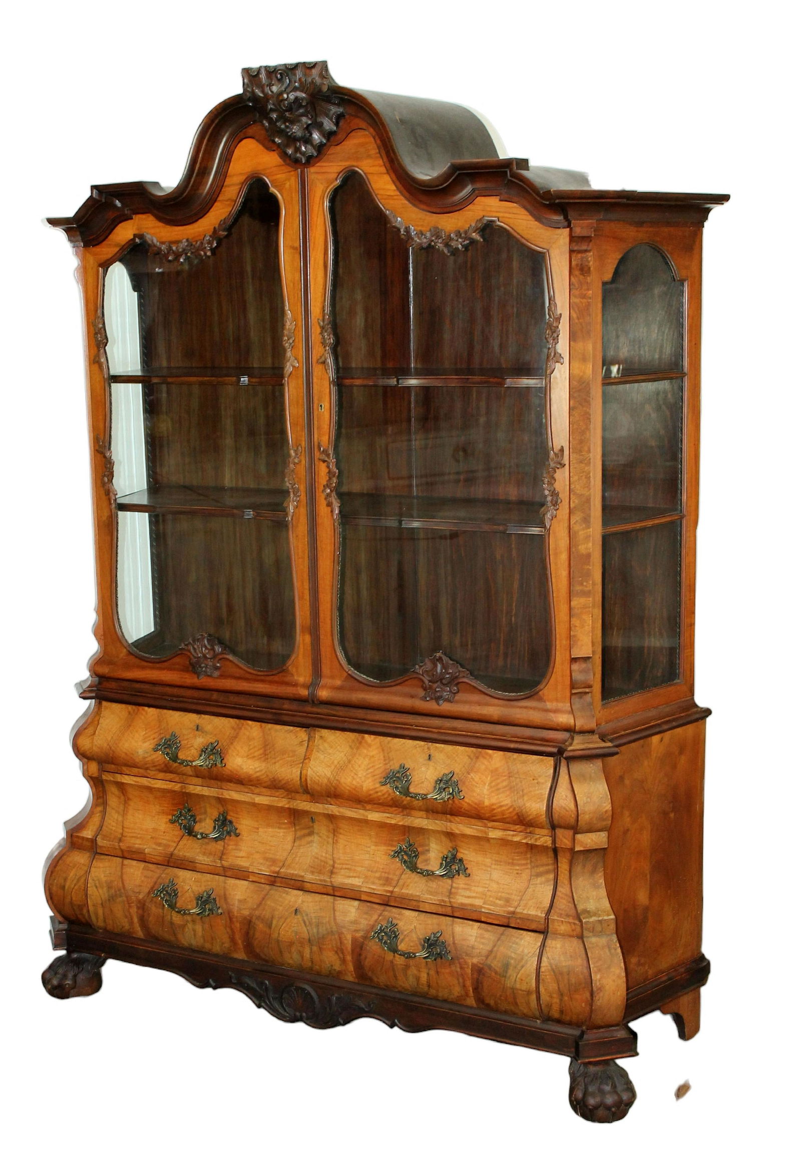 Dutch bombe vitrine over 4 drawer commode (1 of 12)