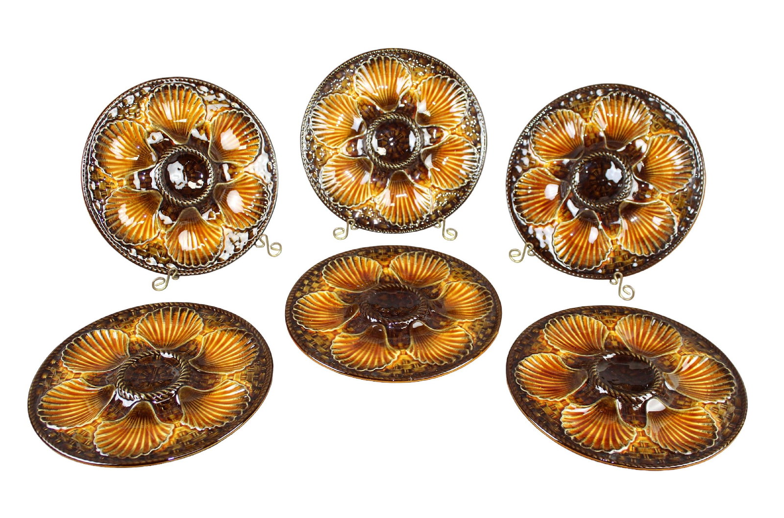 Lot of 6 French Longchamp oyster plates: Lot of 6 French Longchamp oyster plates 9 1/2" diam