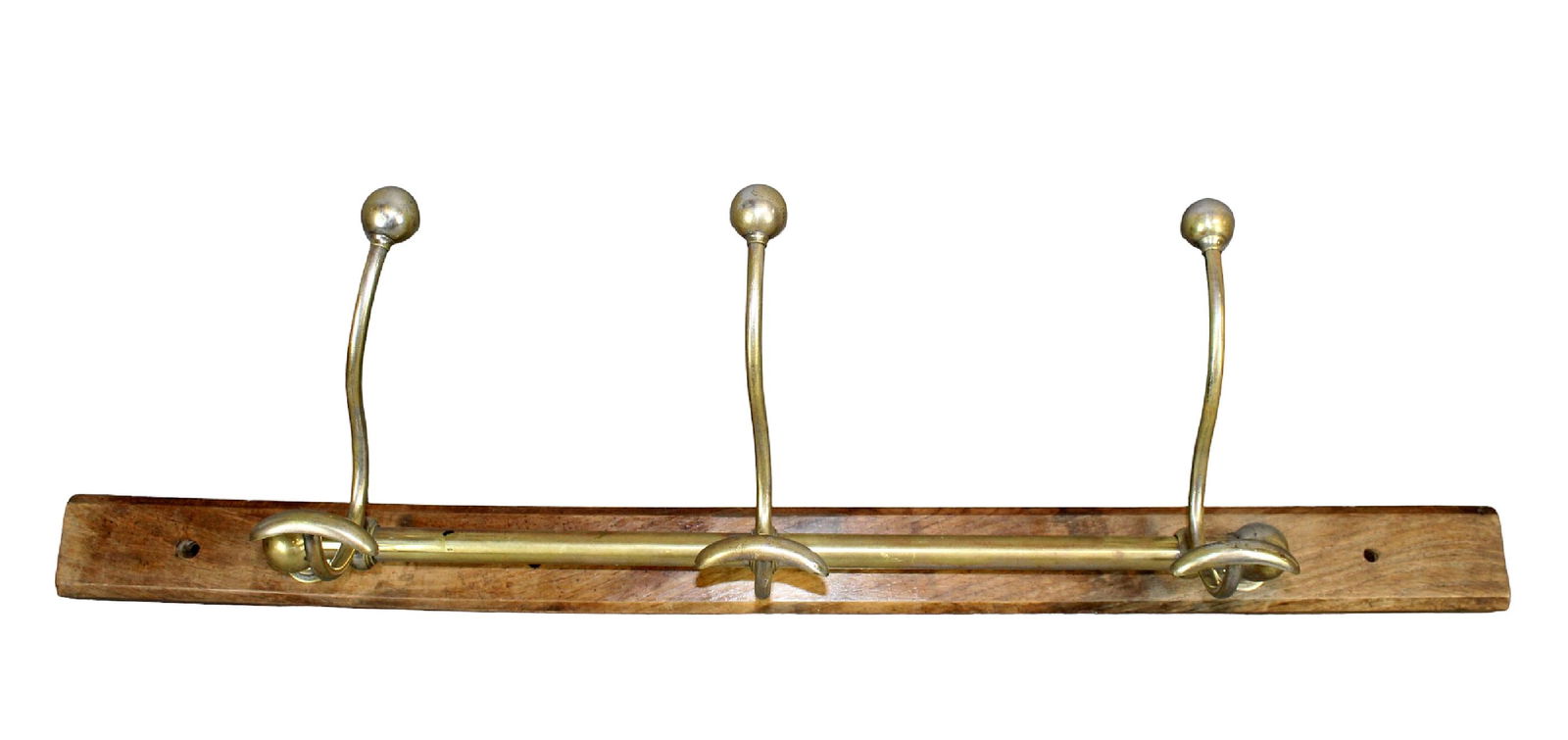 French wall mount brass 3 hook coat rack & hat rack mounted on wooden board (1 of 7)
