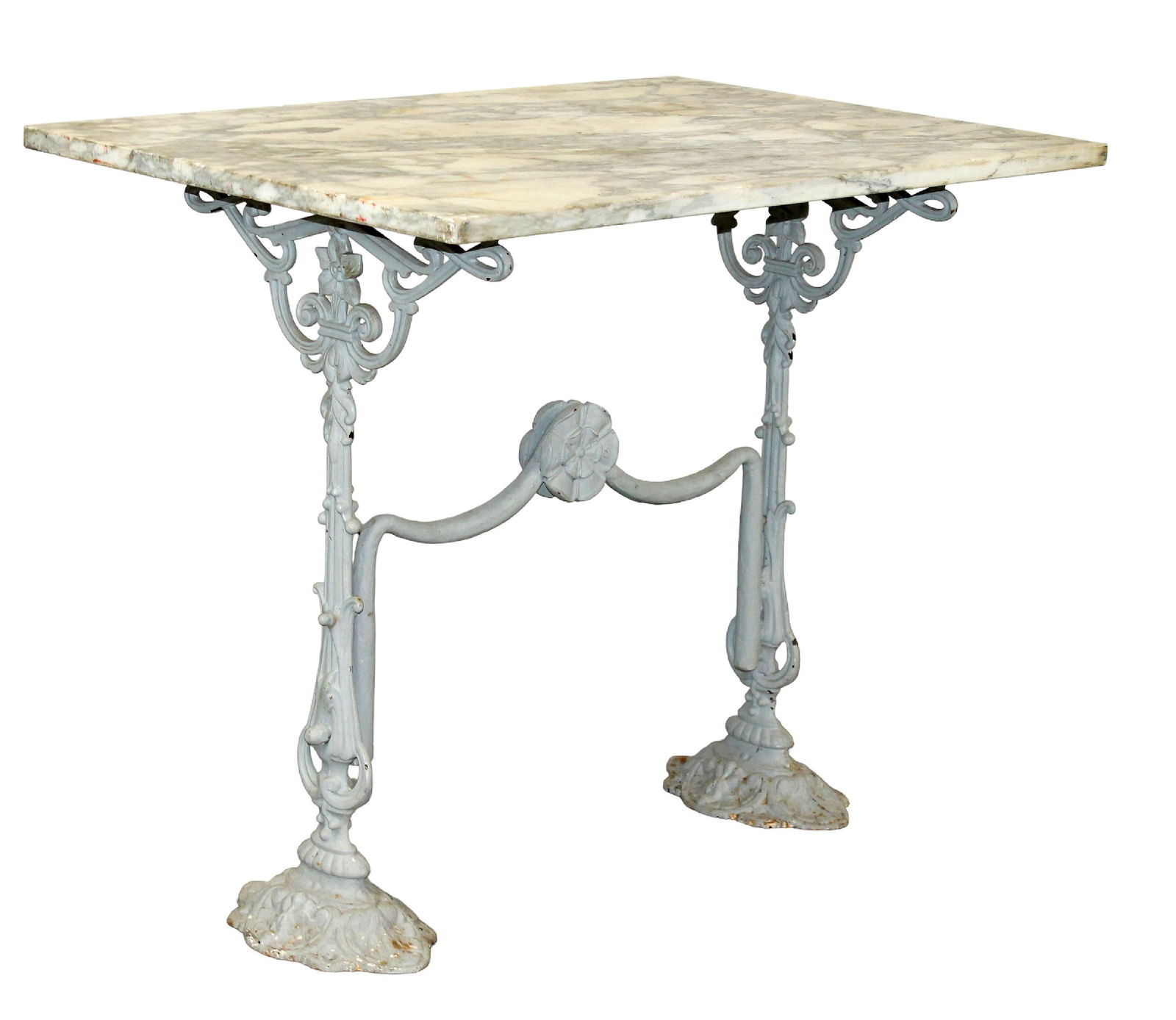 French double pedestal cast iron cafe table with marble top (1 of 5)