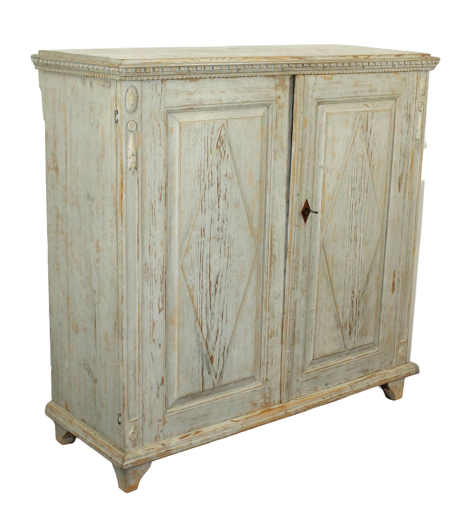 Swedish Gustavian diamond front 2 door painted pine buffet (1 of 9)
