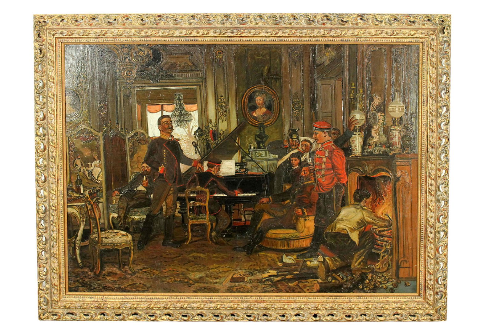 Large scale oil on canvas painting after Anton Von Werner's "Troops Quarters outside Paris" (1 of 10)