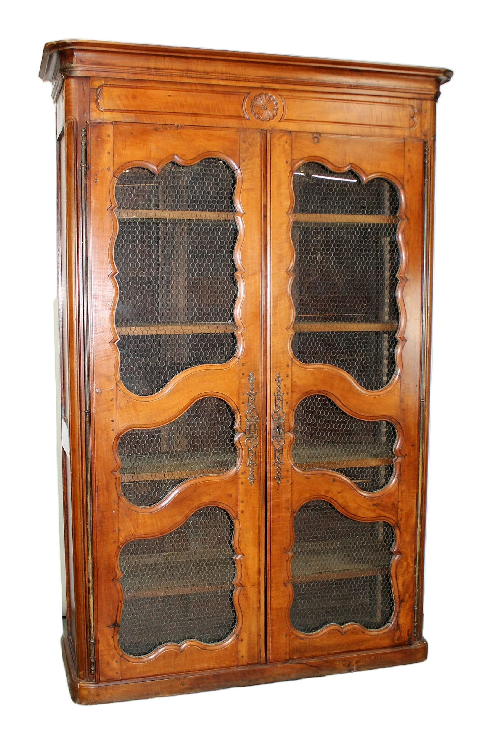 French Provincial 18th c bookcase in cherry with wire over glass doors (1 of 10)