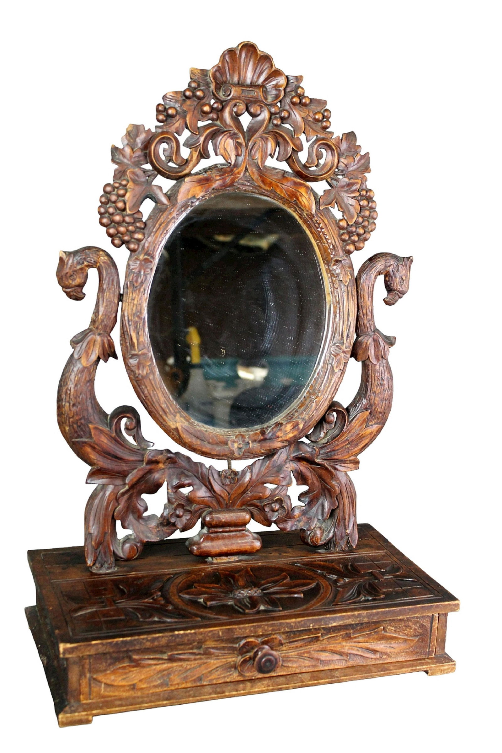 Black Forest oval dresser mirror with chimera supports (1 of 15)