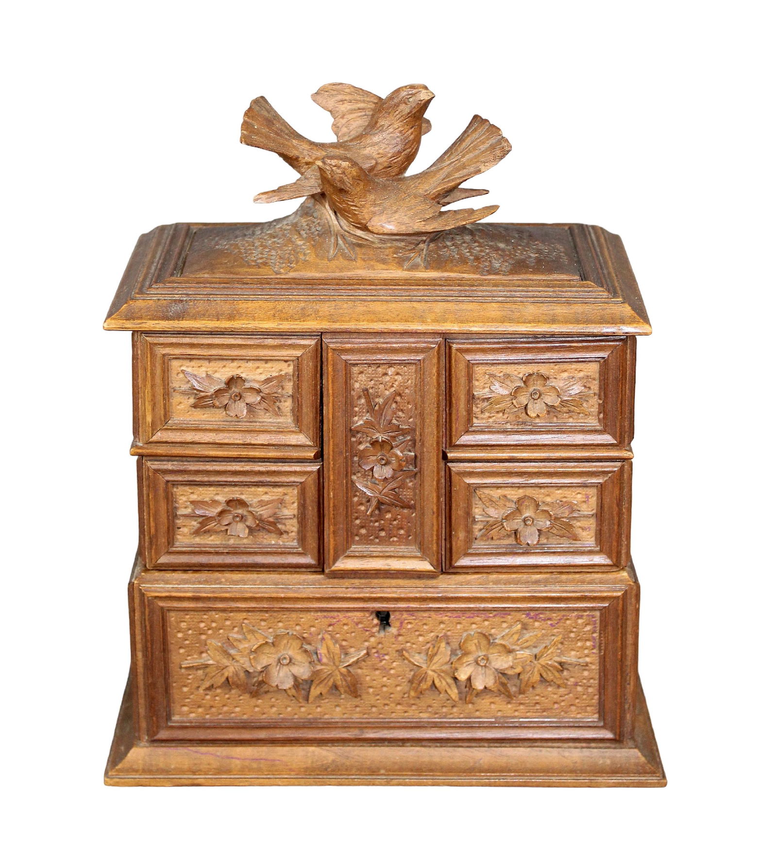 French Black Forest jewelry box with carved birds (1 of 8)