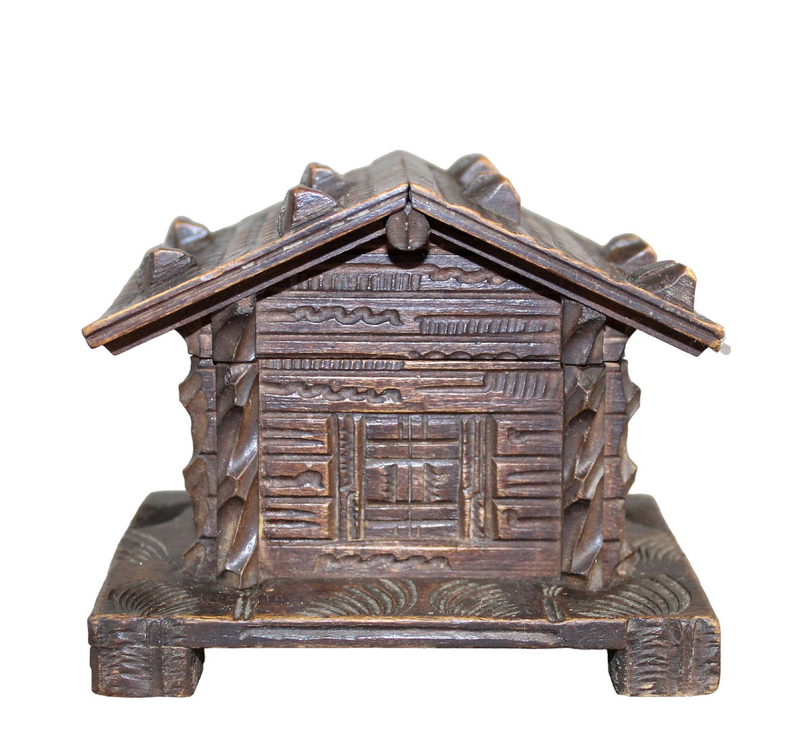 Black Forest carved house form inkwell: Black Forest carved house form inkwell 3 1/4" h x 4" w x 3 1/4" d