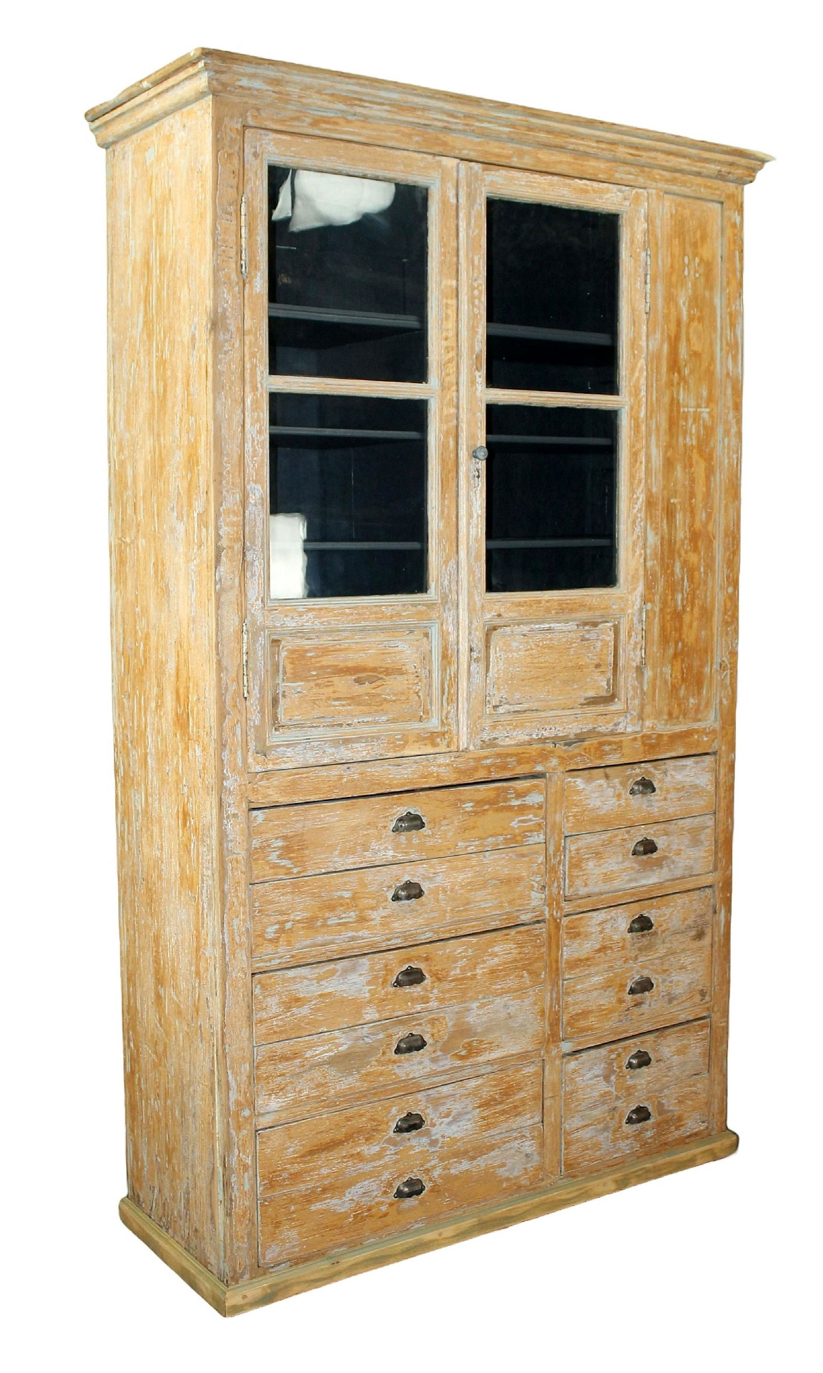 French multi drawer cabinet with upper glass door and interior cubbies (1 of 13)