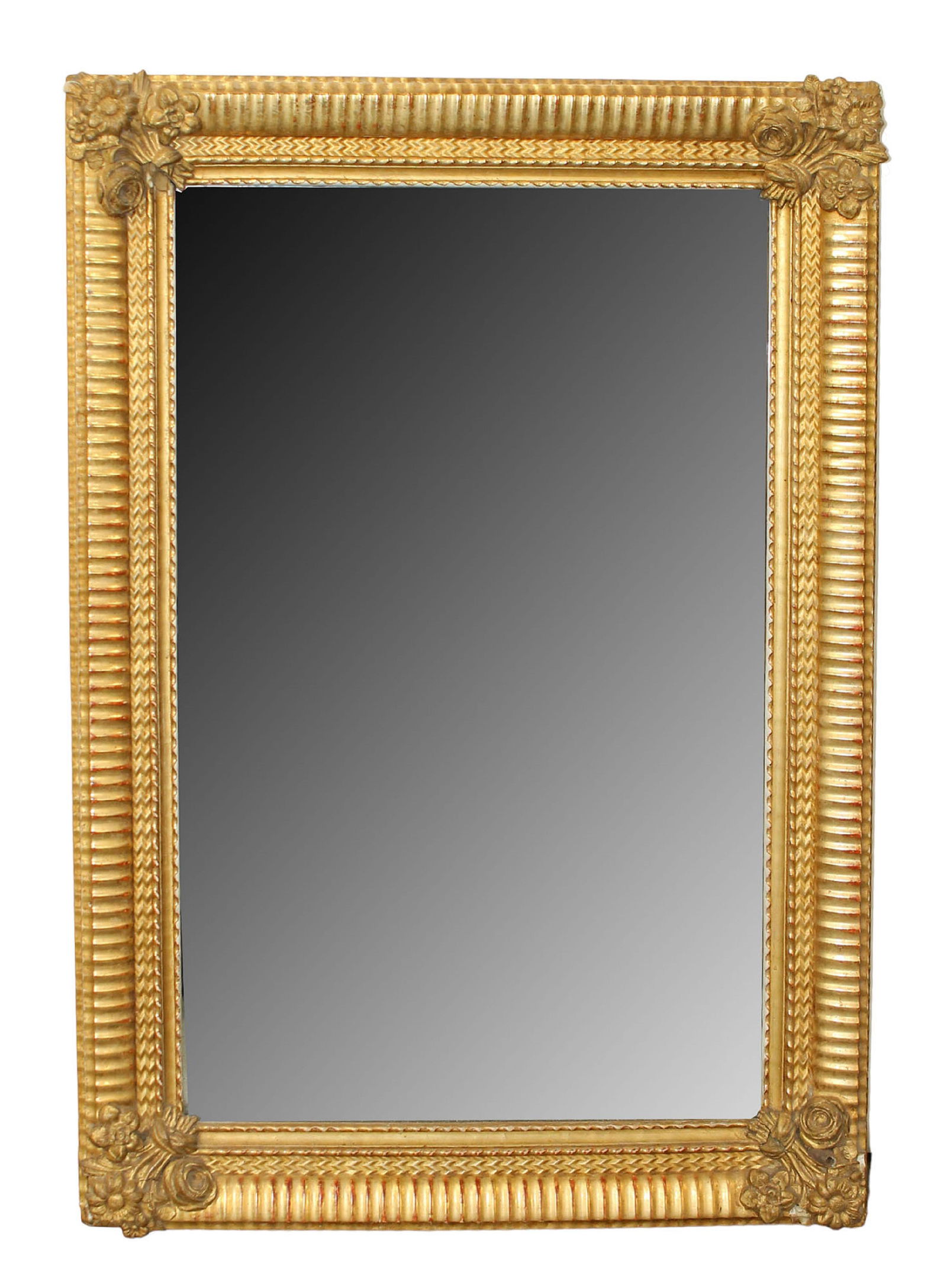 French Louis Philippe gold leaf rectangular mirror with carved flower corners (1 of 6)