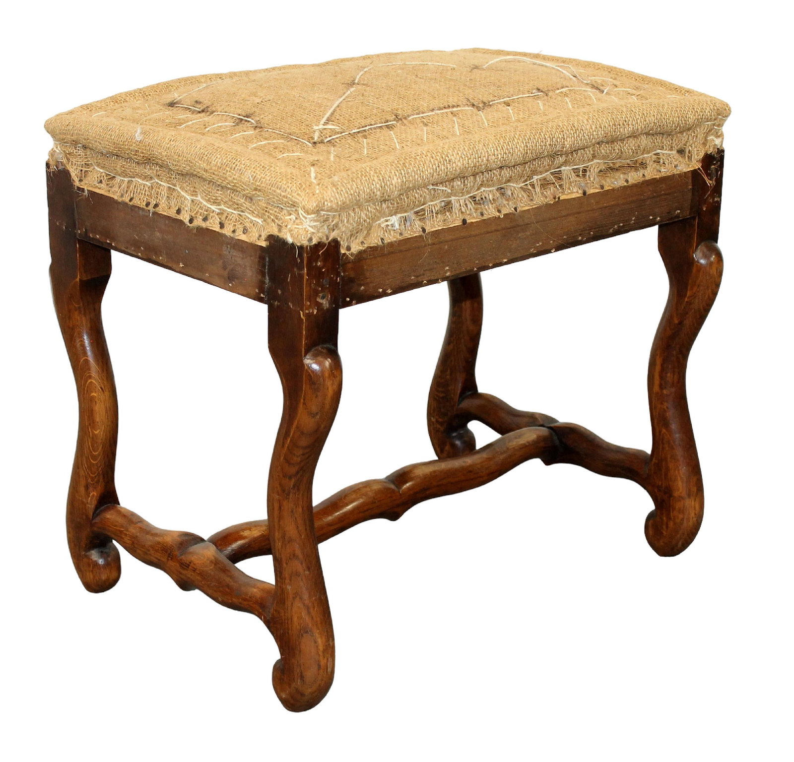 French os du mouton foot stool with burlap seat: French os du mouton foot stool with burlap seat. 18"h x 20"w x 15"d