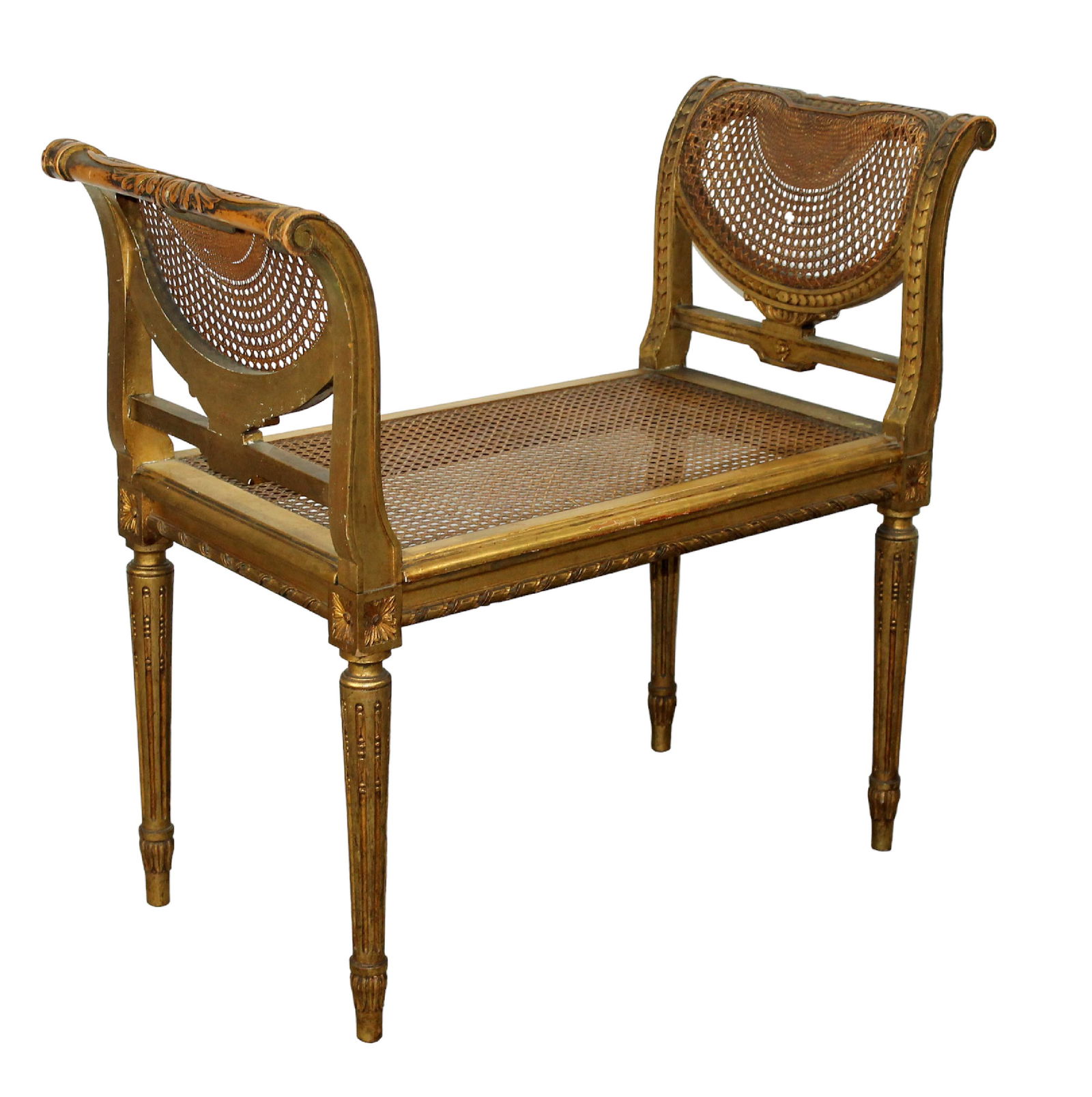 French Louis XVI style gilt wood caned bench (1 of 7)