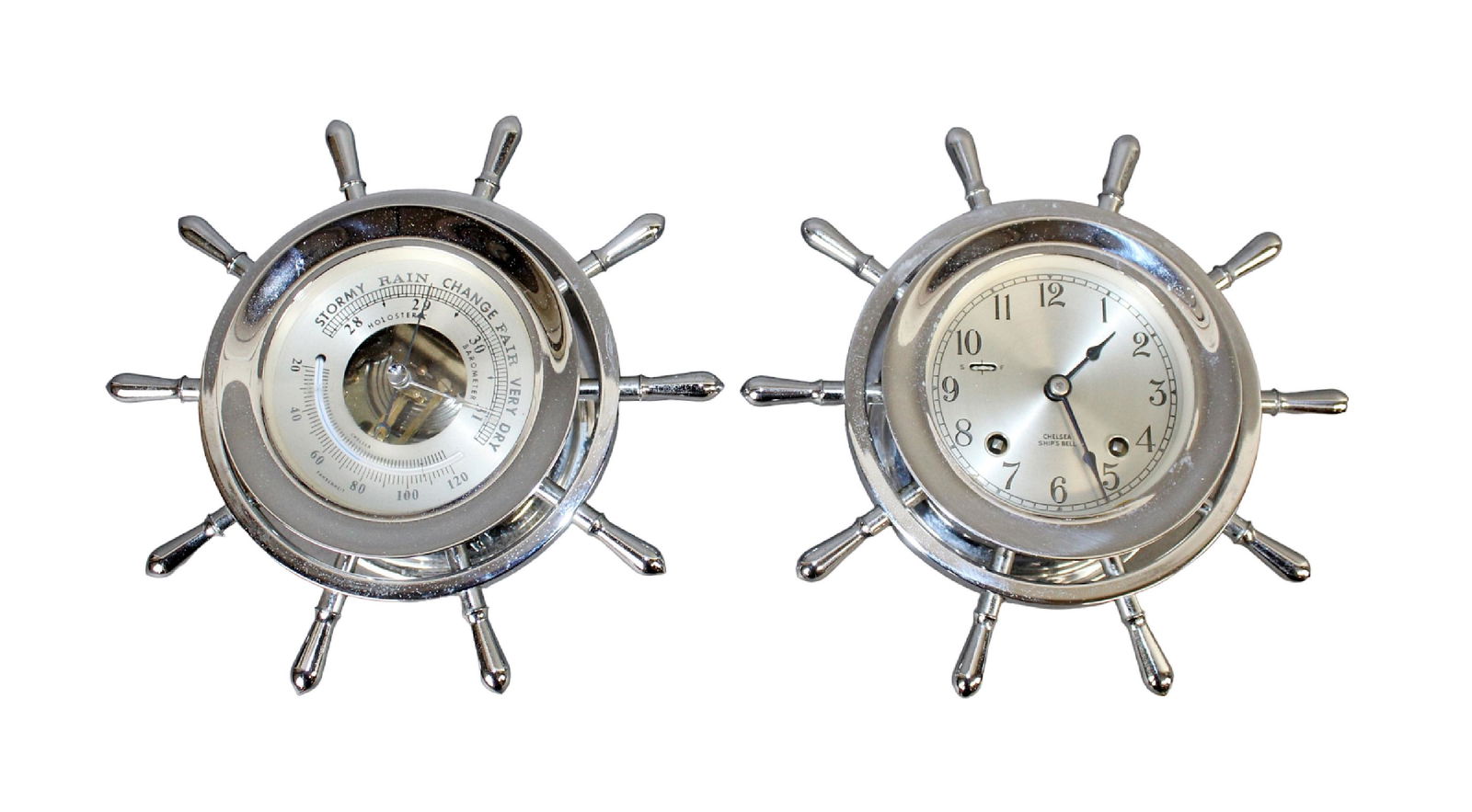 Pair of Chelsea nickel plated ship's clock and barometer (1 of 13)