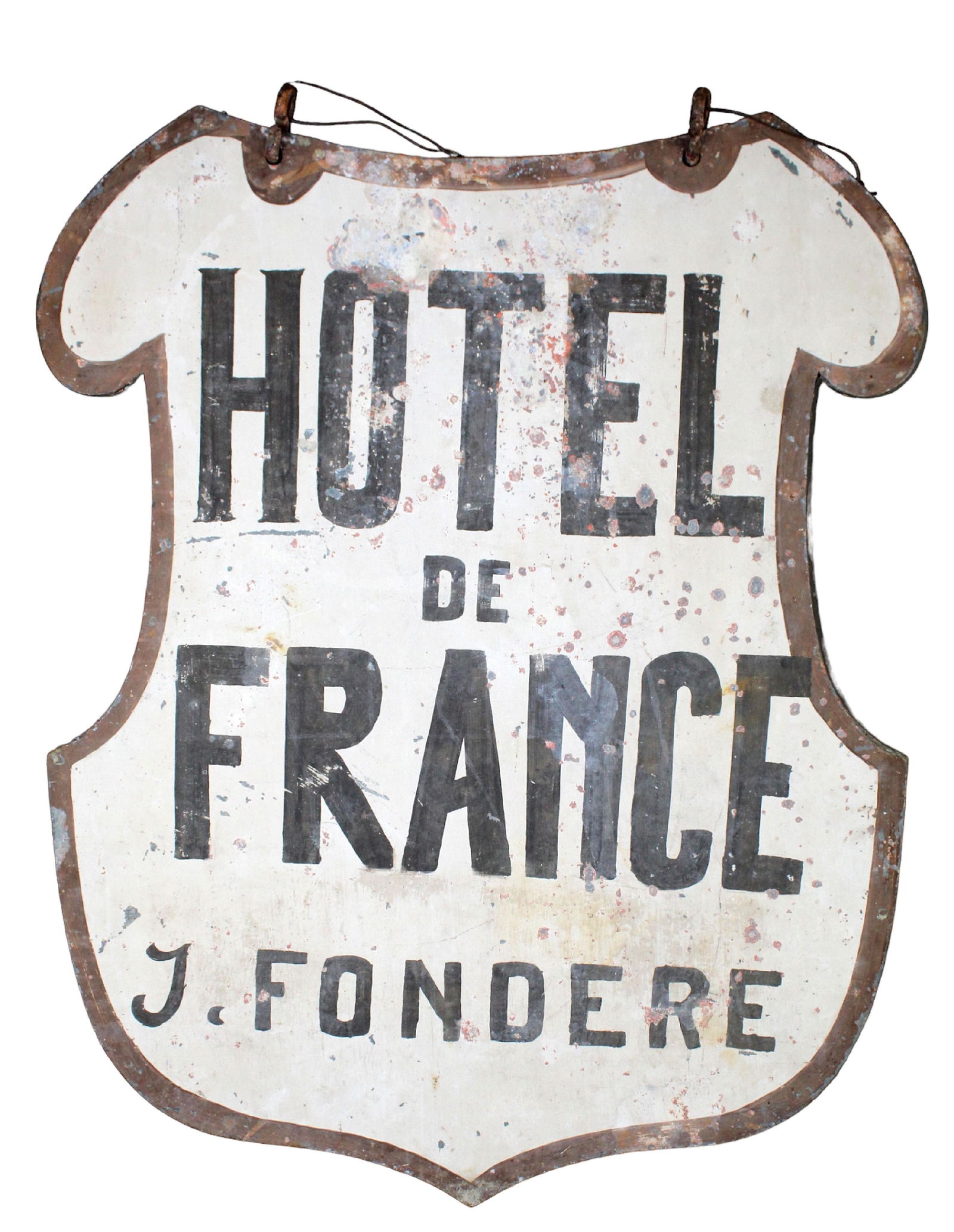 French double-sided painted metal Hotel de France sign (1 of 6)