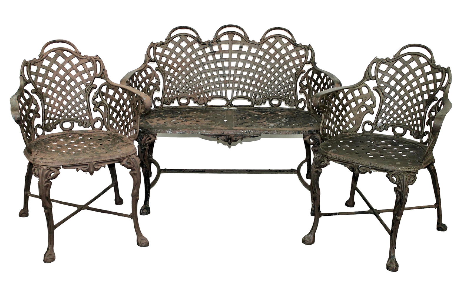 Cast aluminium basket weave 3 piece patio set (1 of 6)