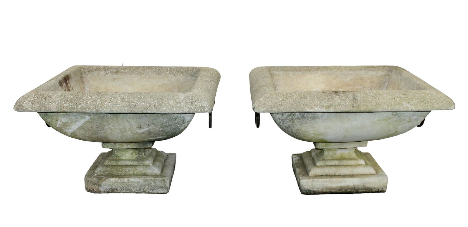 Pair of classical square pedestal base cast stone planters (1 of 7)