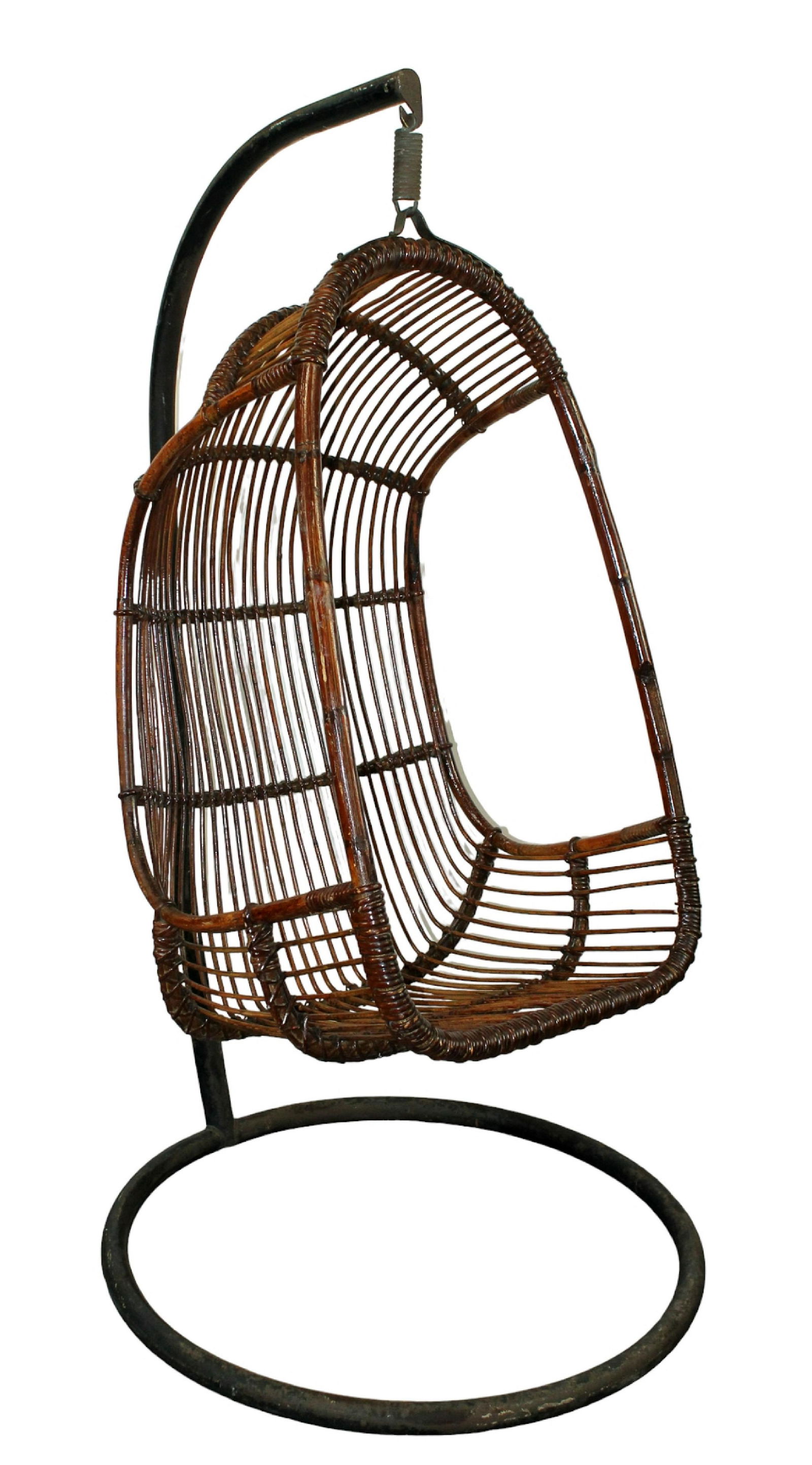 French rattan and bamboo hanging egg chair swing on stand (1 of 8)
