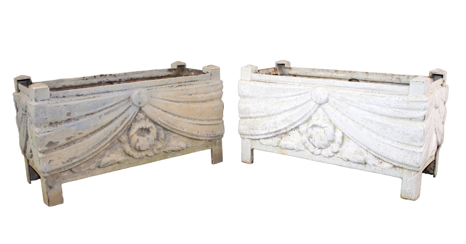 Pair French Art Deco rectangular iron swag planters (1 of 5)