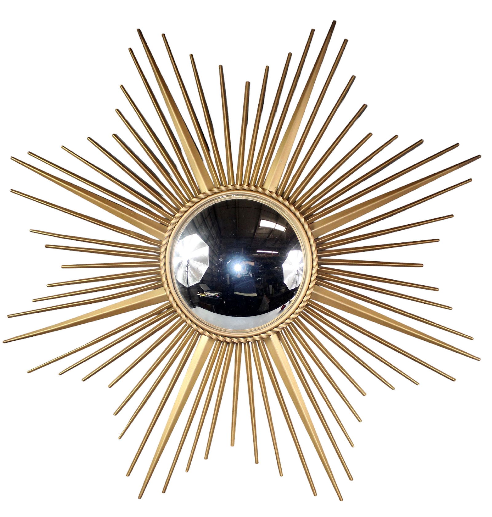 French Chaty Vallauris metal sunburst mirror with convex glass (1 of 7)