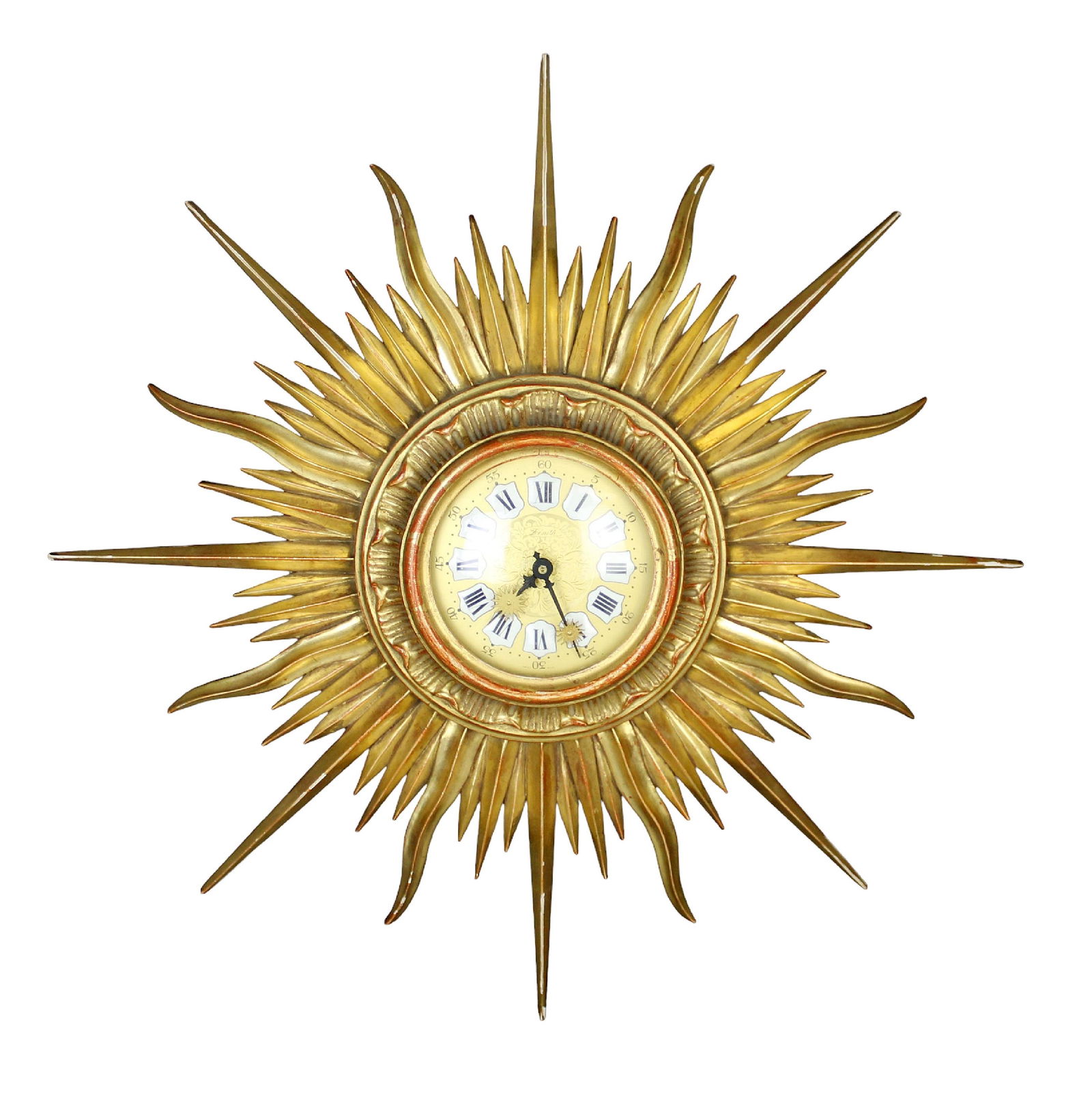 Mid century French gilt wood sun burst clock (1 of 11)