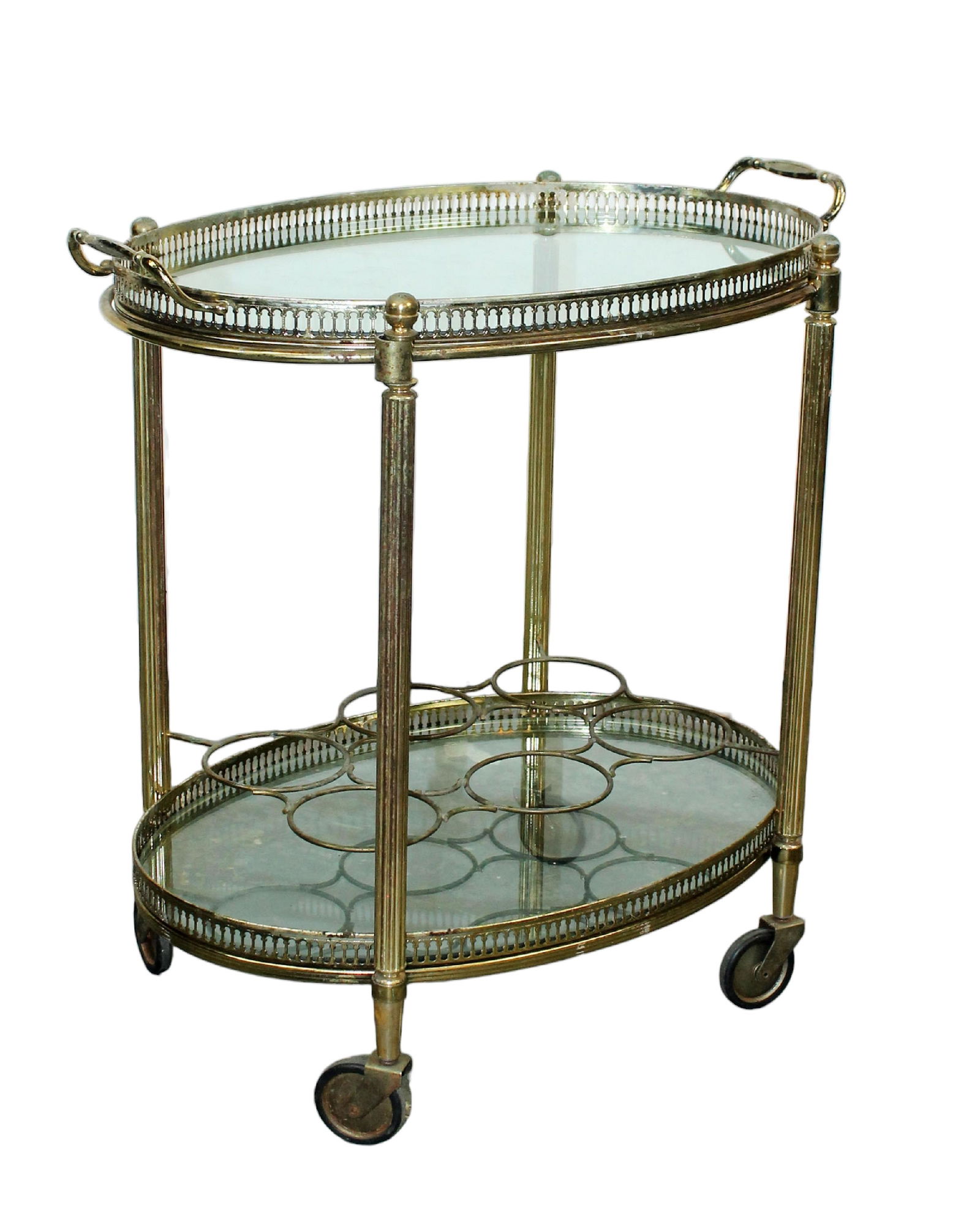 French mid centrury brass & glass oval rolling bar cart (1 of 4)