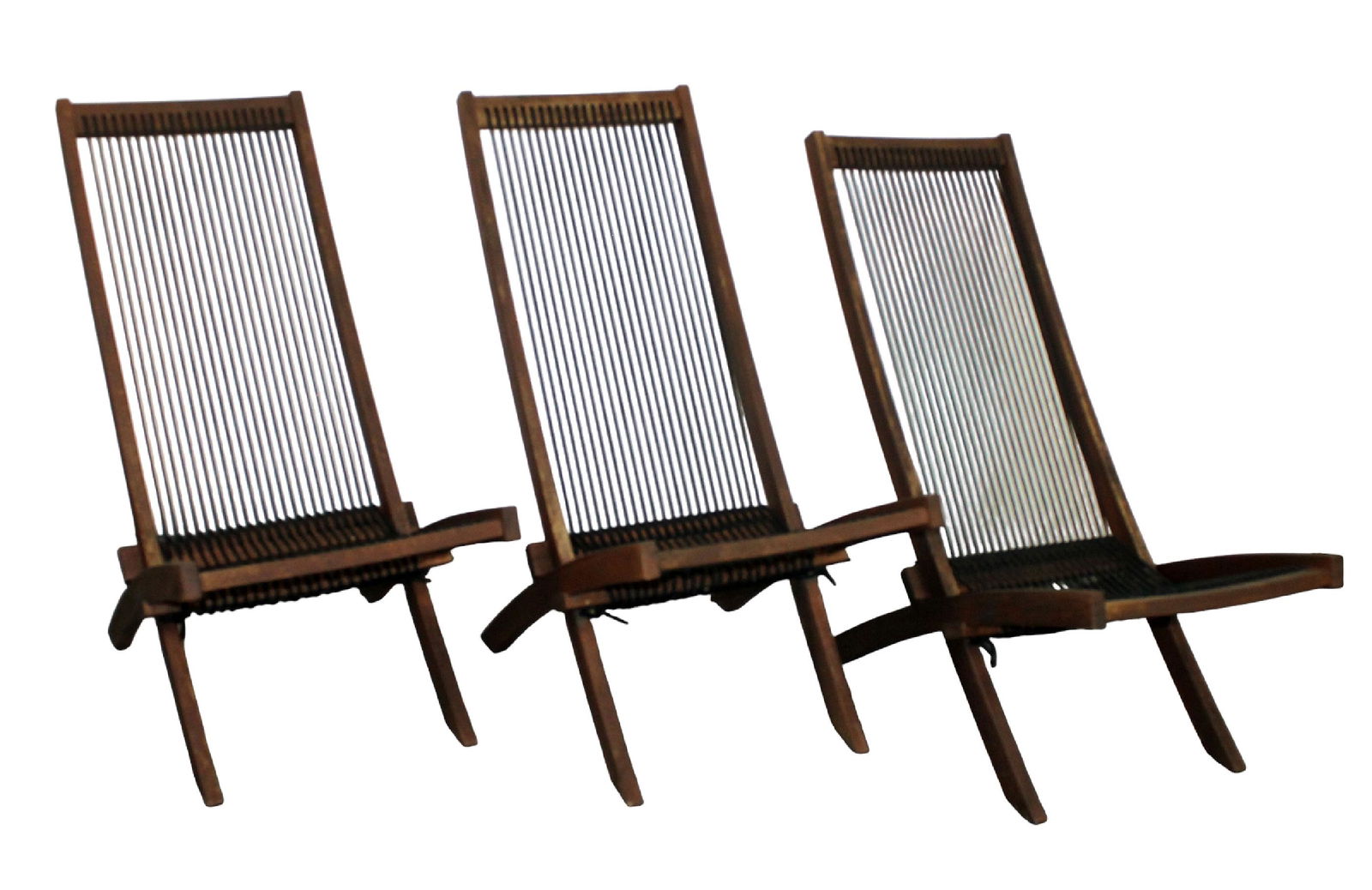 Set of 3 modern teak and rope folding deck chairs (1 of 8)