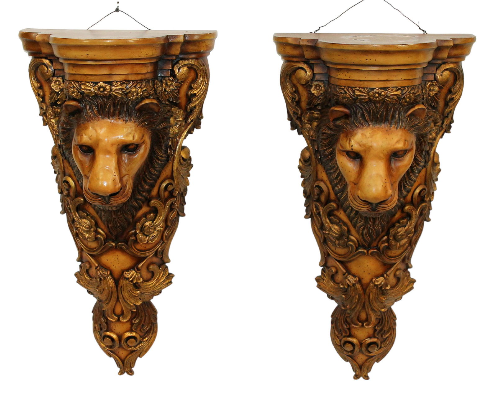 Pair of Maitland Smith lion wall shelves (1 of 9)
