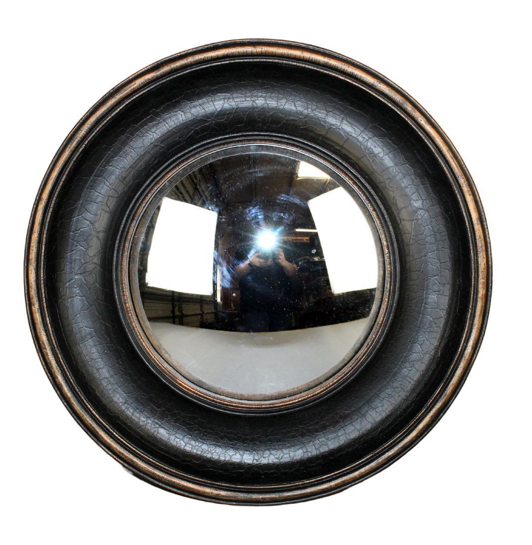 Round black butler's mirror with convex glass (1 of 5)