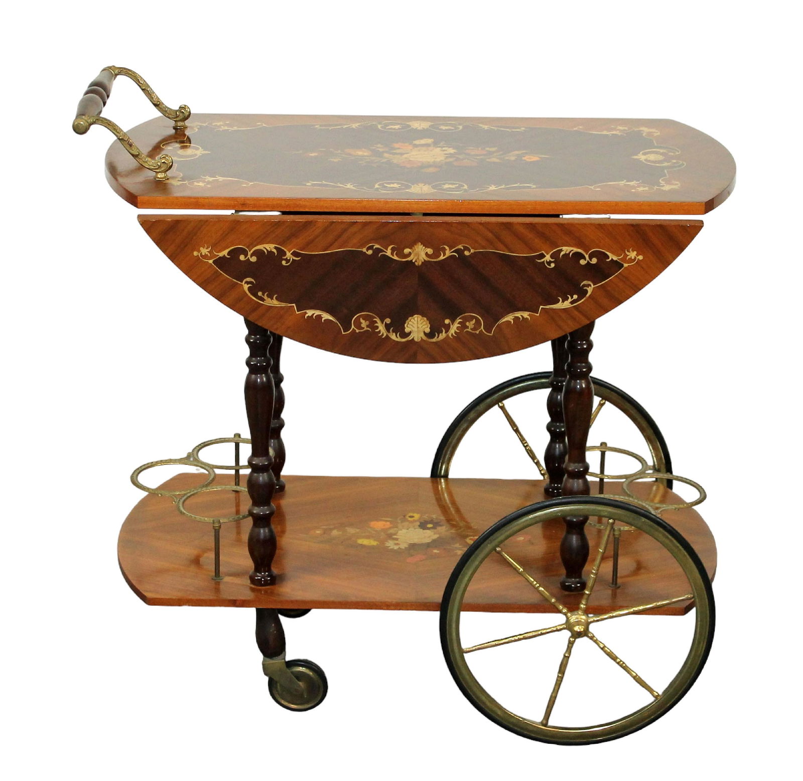Italian marquetry rolling bar cart (1 of 8)