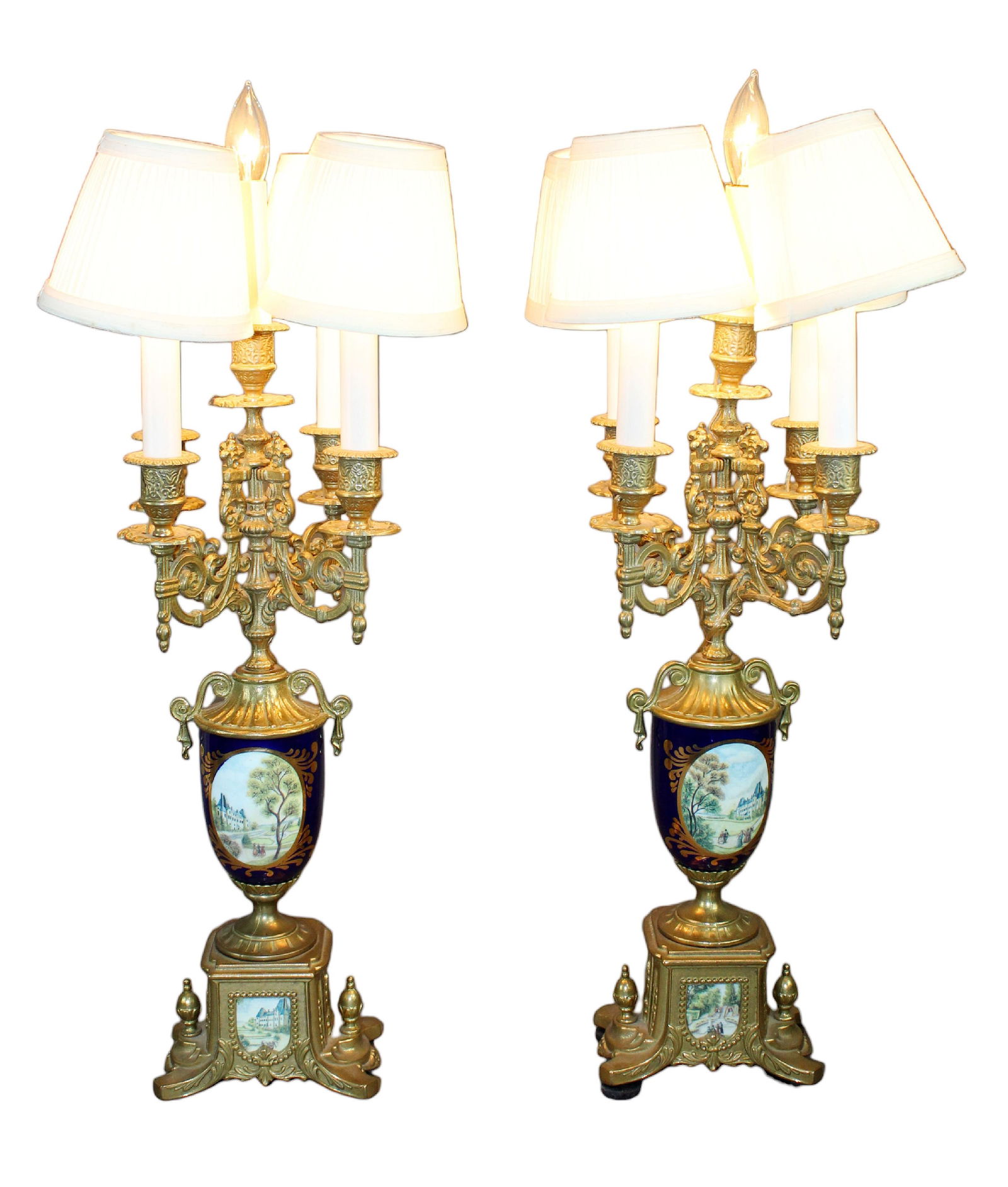 Pair of cobalt porcelain candelabra lamps (1 of 11)