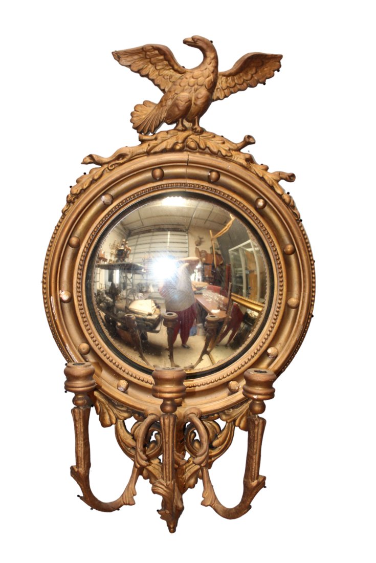 American Federal mirror with eagle crest and attached candle holders (1 of 7)