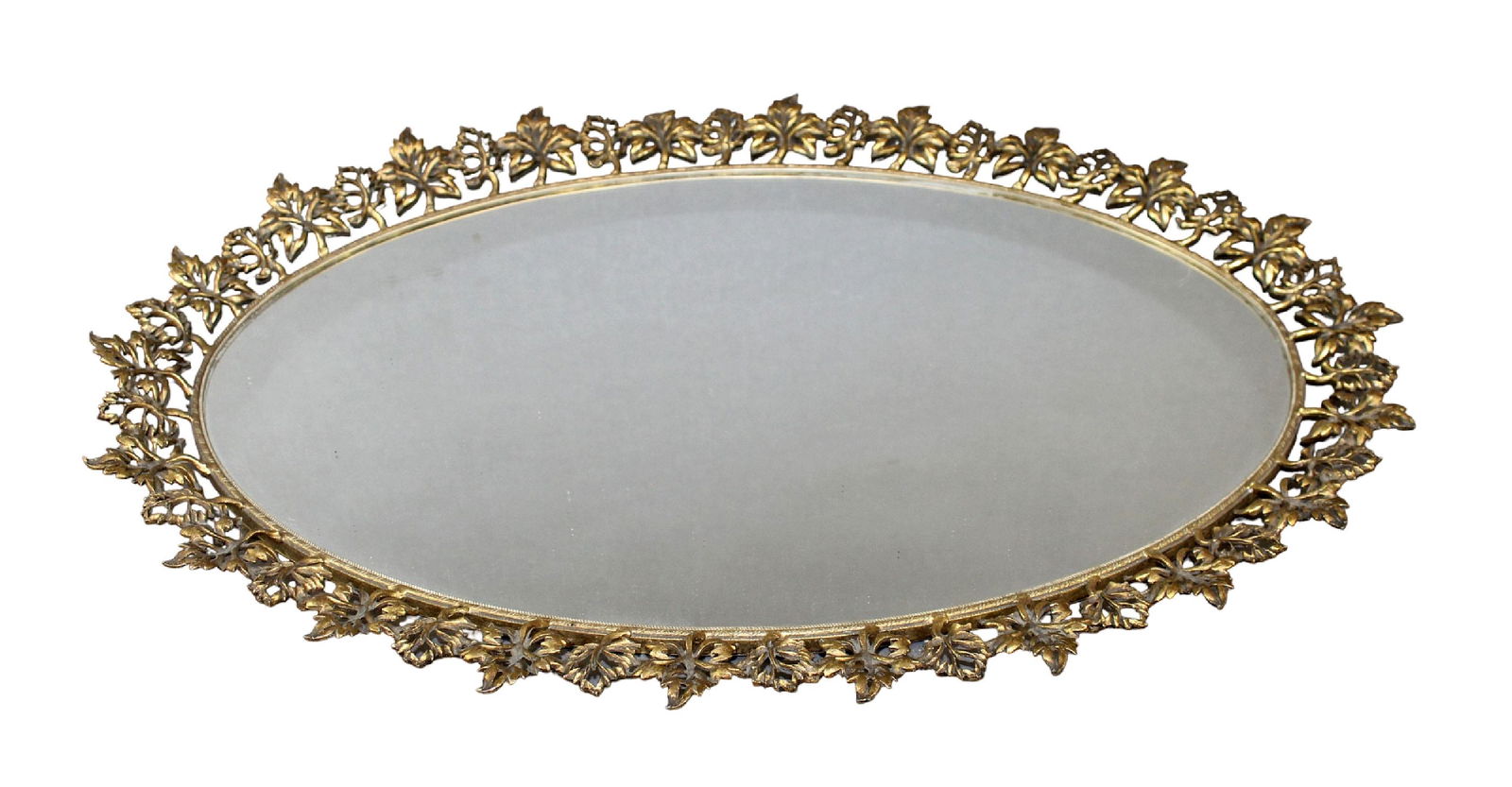 Vintage Gilt Metal Oval Mirrored Dresser Tray Auction