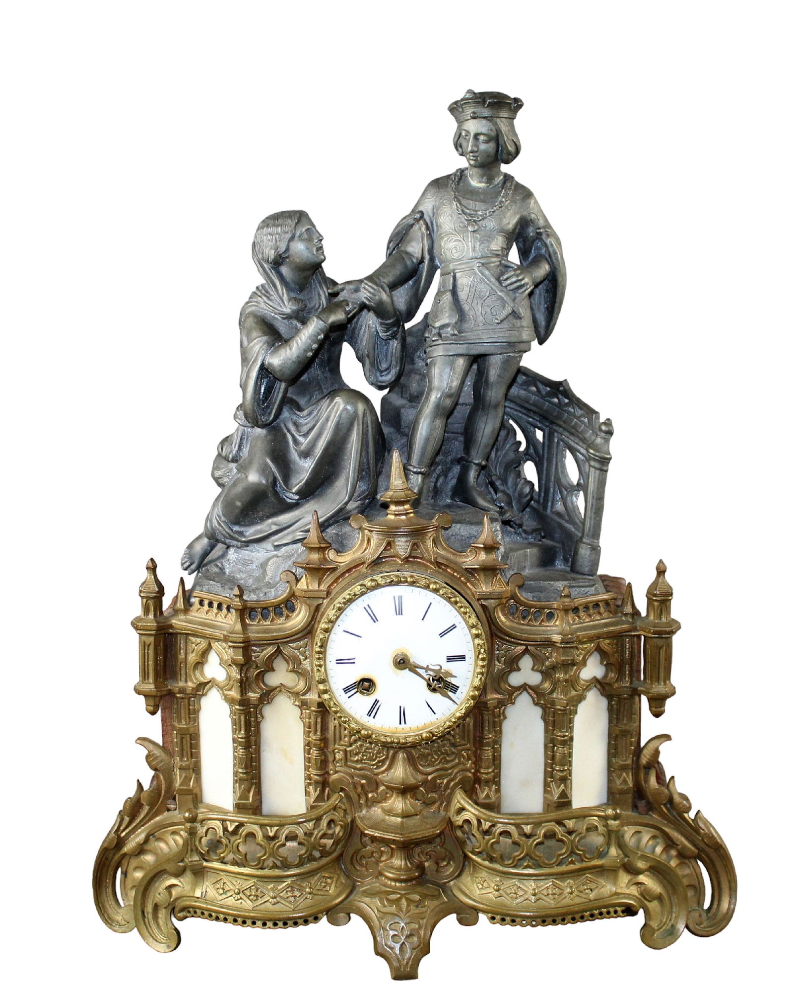 French gilt metal figural mantel clock (1 of 8)